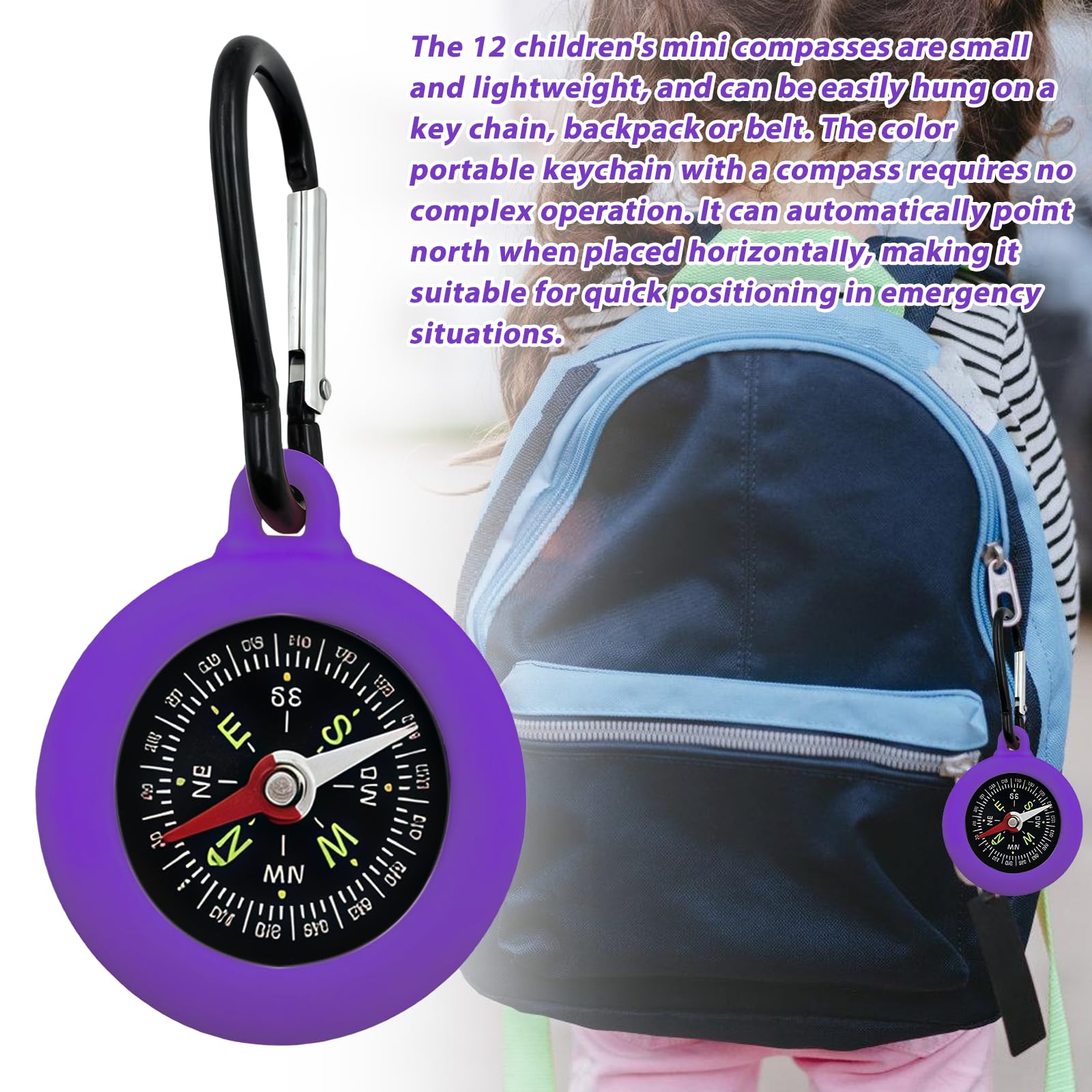 BCHKO 6 Pezzi Moschettoni Multifunzionali con Mini Bussola, Portatile e Compatto per Escursioni Outdoor e Campeggio (Colorato