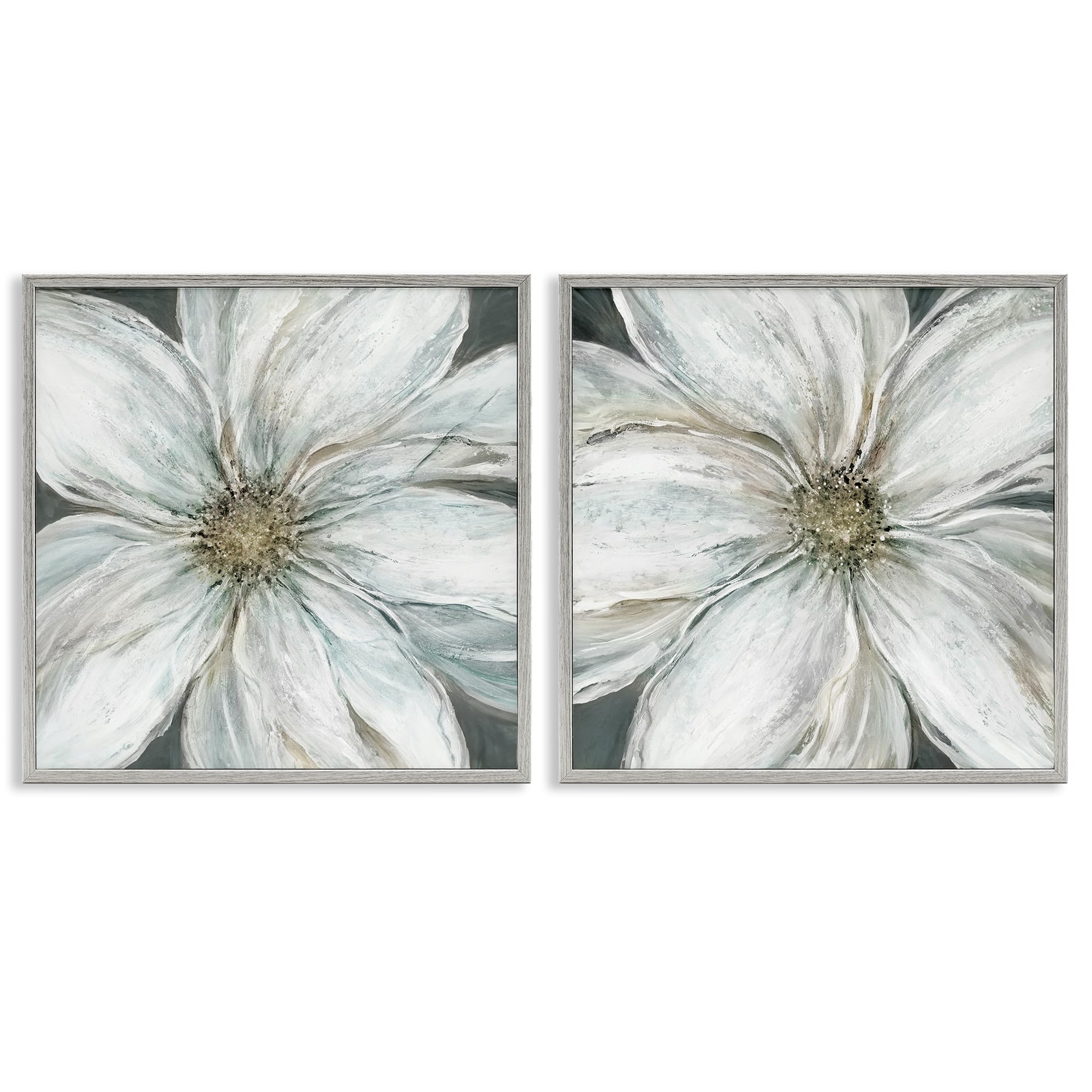 Stupell Industries Farmhouse Gray (Textured) 'Soft White Blossoms Closeup', 2Pc Framed Giclee Art Set 2, Gray, 24 X 24 Inches, Easy To Hang And Sturdy, Made In Usa, By Carol Robinson