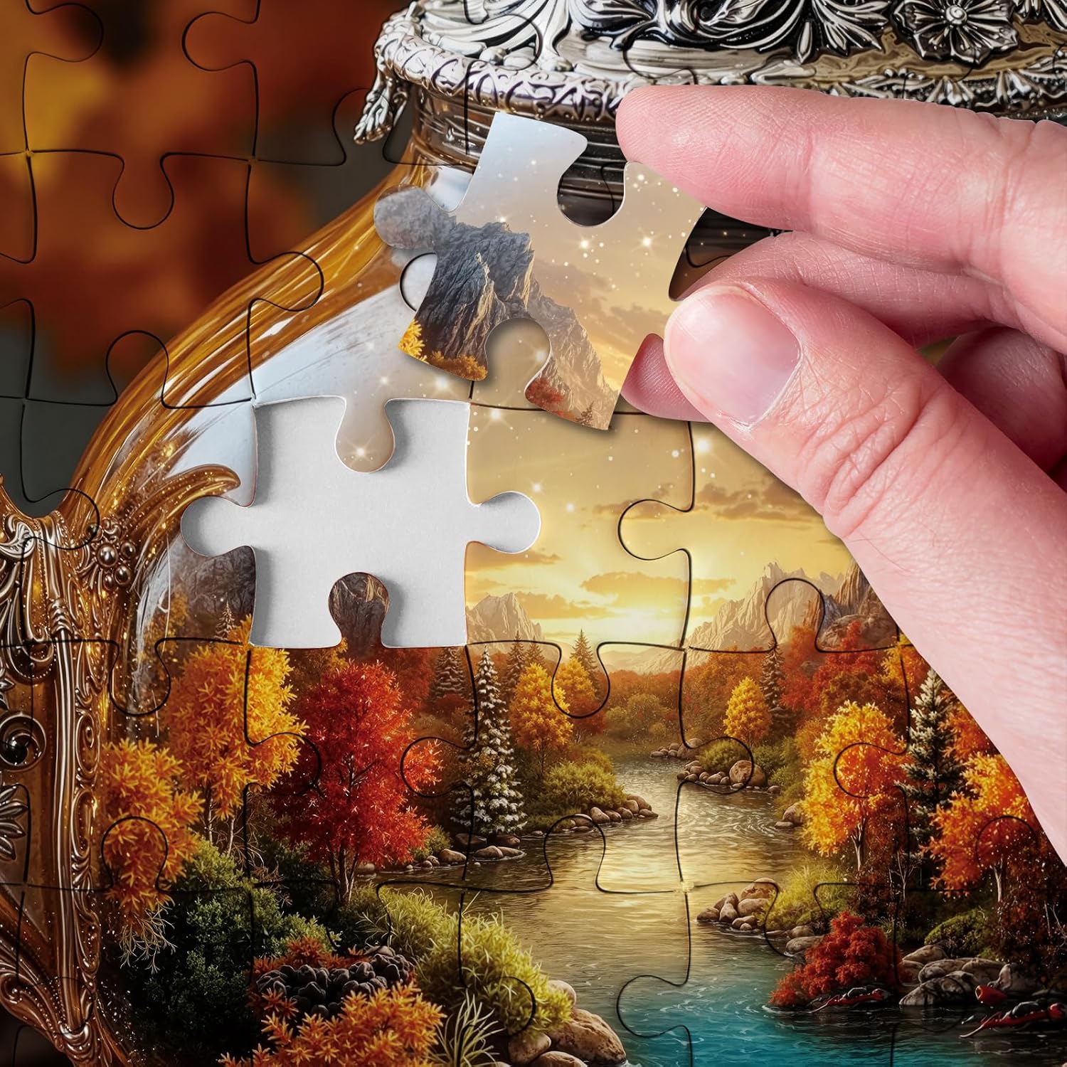 Autumn Puzzle 1000 Pieces Fall Kettle Landscape Puzzles for Adults 1000 Pieces Nature, Beautiful Autumn Scenic Art Jigsaw Puzzles, Pretty Plant Forest Aesthetic Puzzle