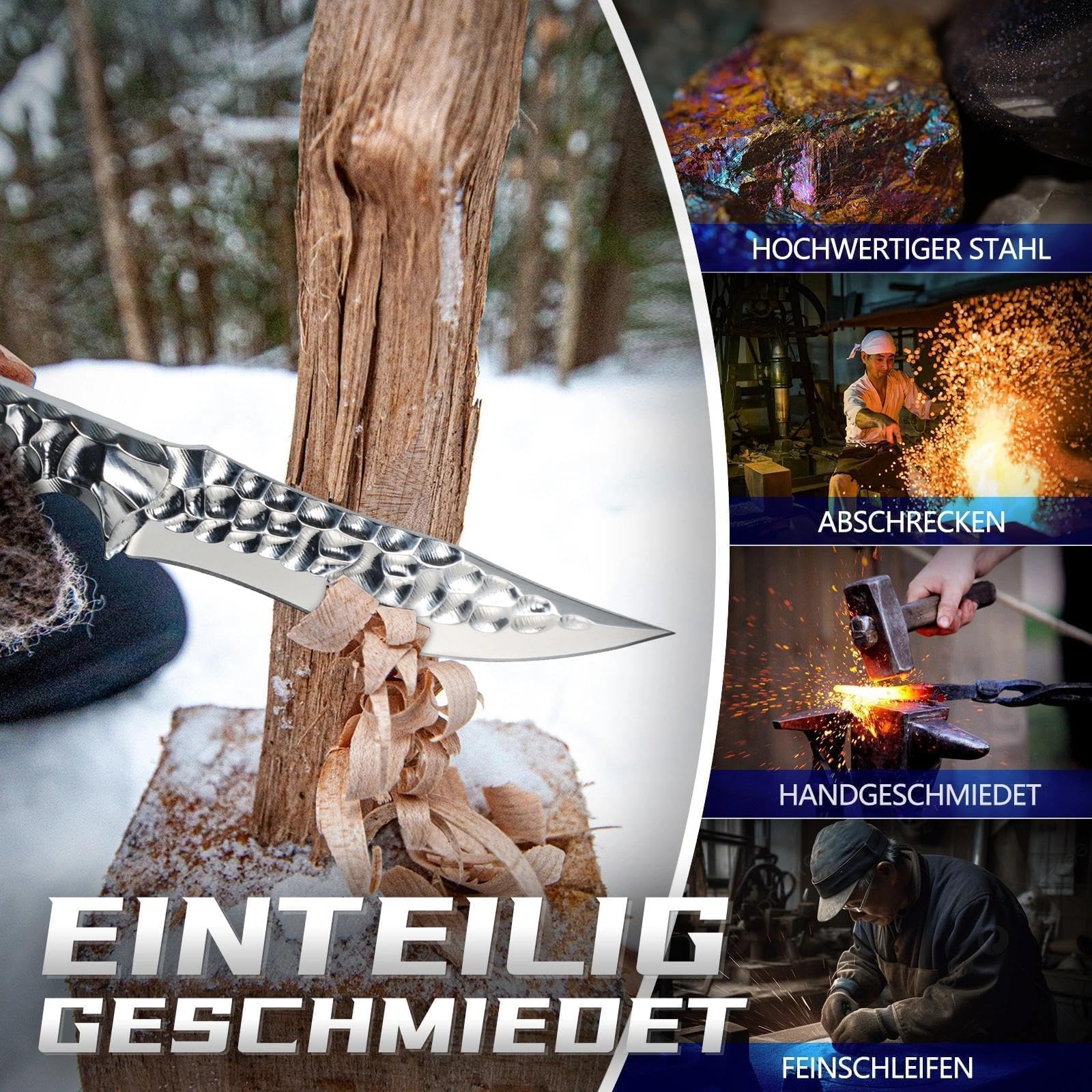 DRGSKL Survival Messer mit Lederscheide - Handgeschmiedet, VG10-Kern