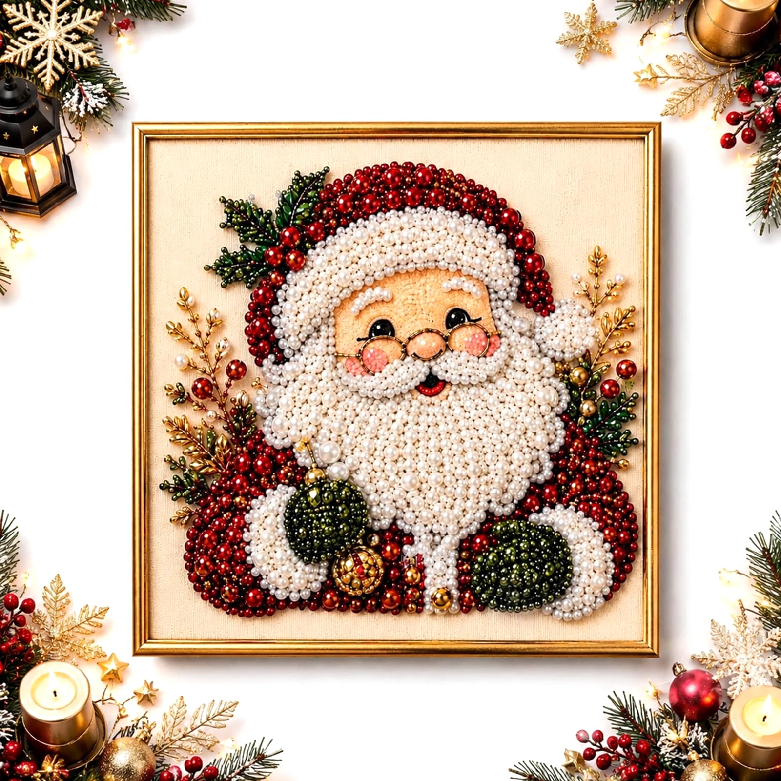 Bancsdzaha DIY Christmas Pearl Diamond Painting Art Kit with Frame, Beads Art Craft for Adults & Beginners, Gemstone Diamond Dots Beads Painting for Christmas Wall Decor โ image 1