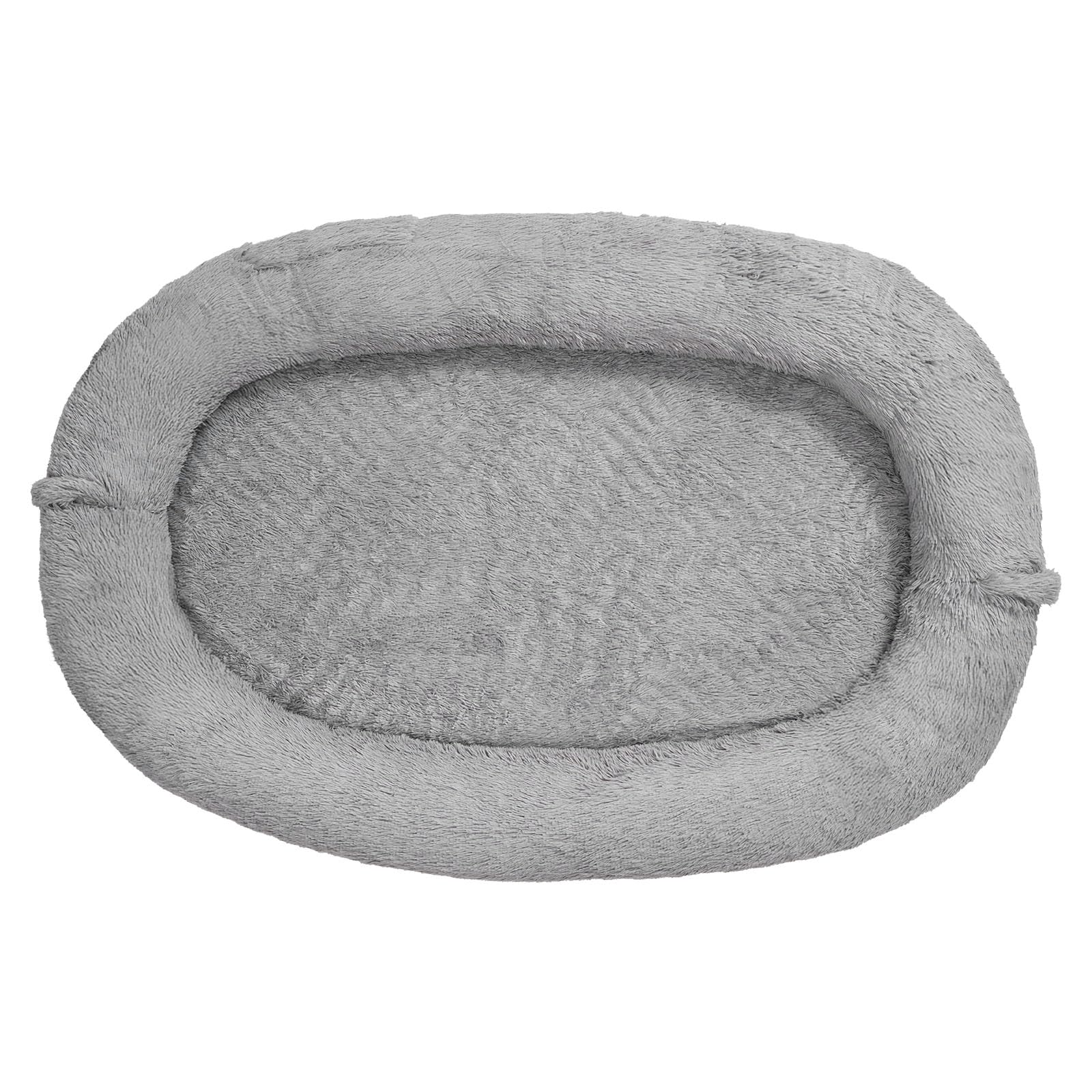 VEVOR Cama Acogedora para Perros, Diseño Ovalado, 174 x 118 x 24 cm, Espuma Viscoelástica, Tamaño Humano, con Bolsillo Lateral, Asa y Cremallera, Funda Extraíble y Lavable a Máquina, Gris Oscuro