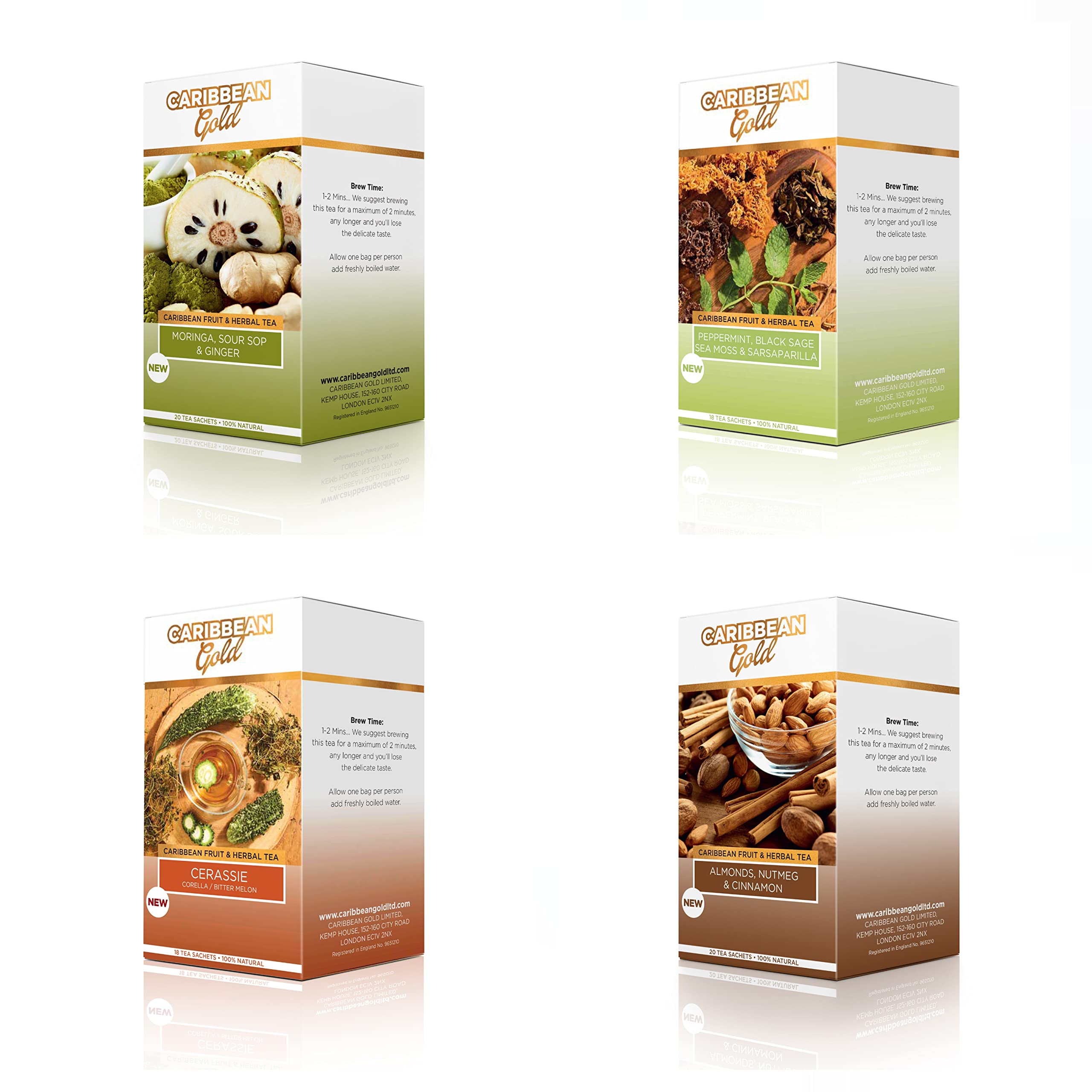 Caribbean Gold Fruit and Herbal Teas-4 Different Flavours