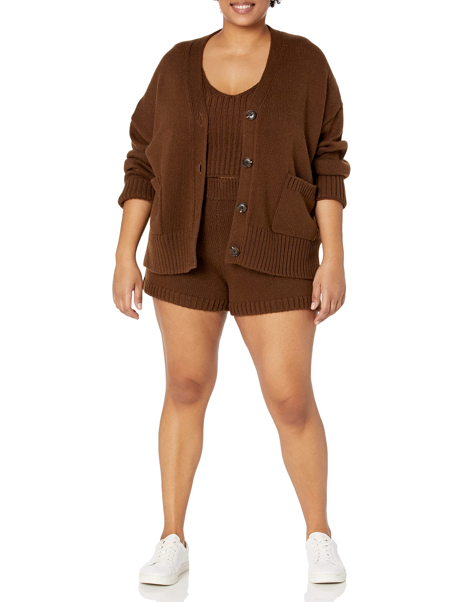 The Drop Women's Brigitte Chunky Button-Front Pocket Ribbed Cardigan