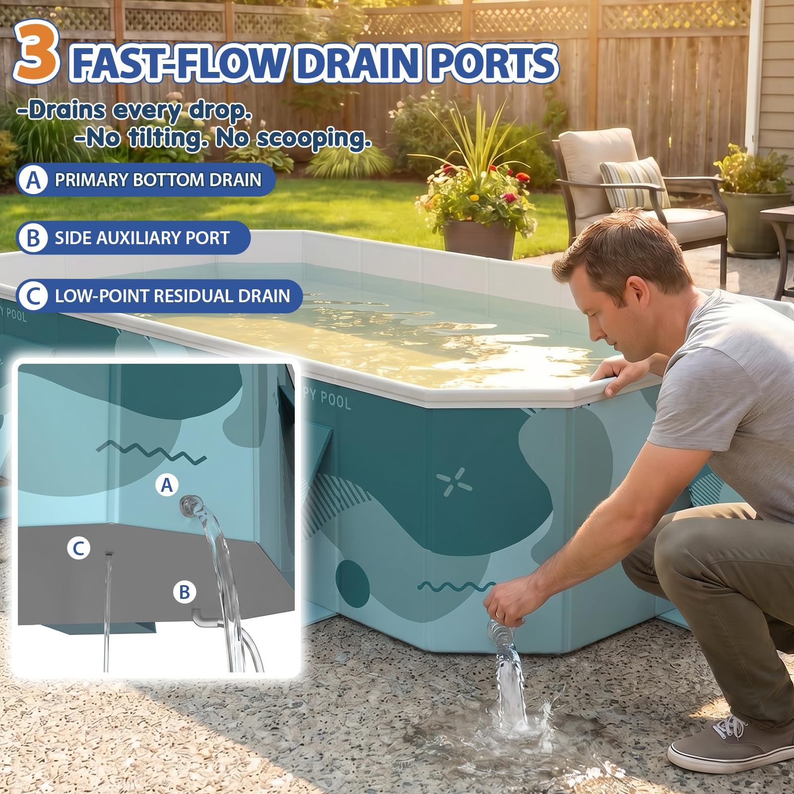 Piscina Plegable para Adultos y niños, Piscina del Lado Duro no Inflable, Piscina portátil de Gran Capacidad sobre el Suelo para el Patio Interior al Aire Libre y el jardín