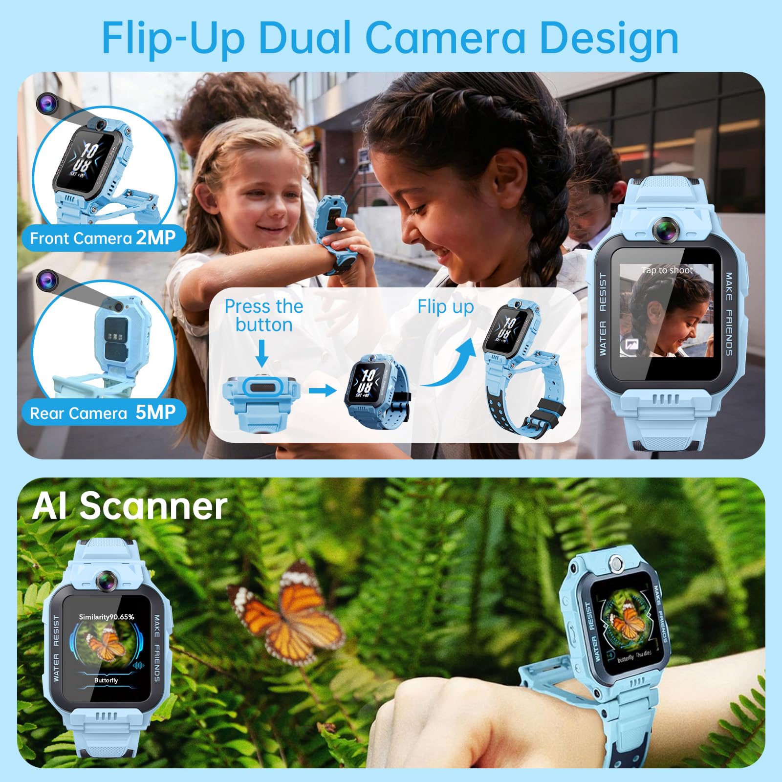 imoo Z7 Smartwatch Bambino Ragazzo, Orologio Intelligente per Ragazzi con Videochiamate & Chiamate Lunga Autonomia, Orologio Bambino Localizzatore GPS, Resistente all'Acqua per Nuoto IPX8 (Z7, Blu)