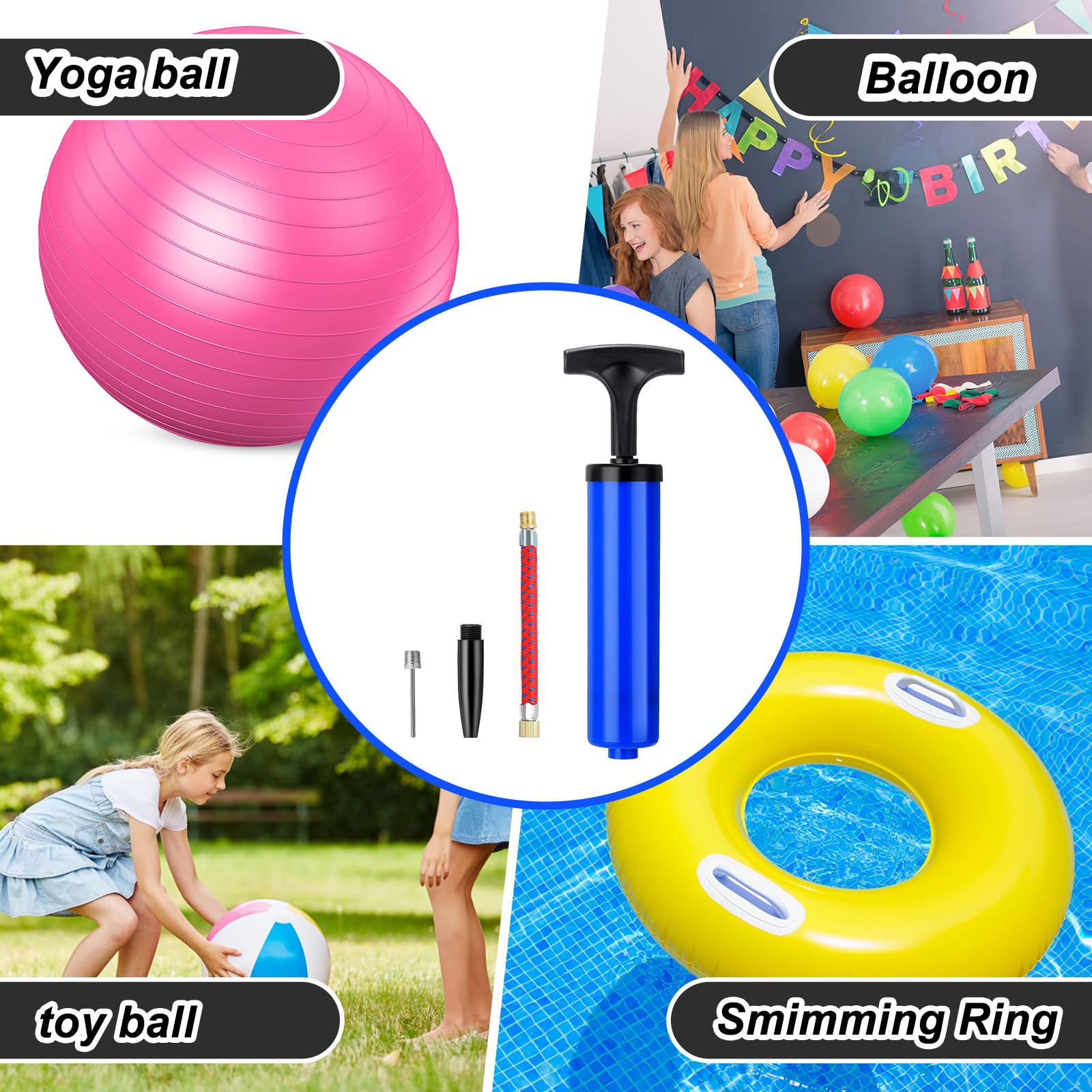 Jerify 50 juegos de bomba de bola de 8 pulgadas, bomba de aire portátil para pelota deportiva para fútbol con manguera de extensión de aguja, inflador para inflar fútbol, baloncesto, voleibol, globo