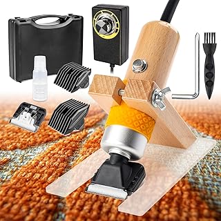 Carpet Trimmer with Shearing Guide,Carpet Shears Comes with 2 Blades,Low Noise Electric Speed Adjustable Vibration Rug Trimmer, Carpet Carving Clippers for Sculpting Tufting Gun Rug(Wood)