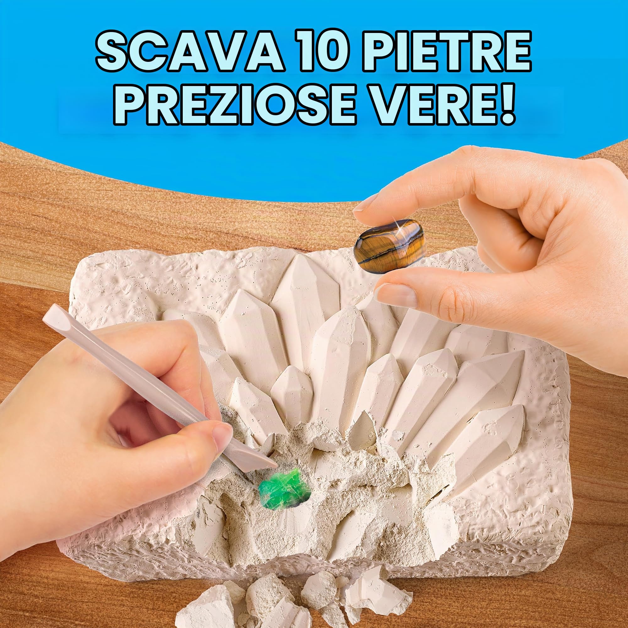 NATIONAL GEOGRAPHIC - Kit di scavo di gemme con 10 vere pietre preziose per bambini, scopri le pietre preziose con strumenti di scavo e lente d'ingrandimento, kit di scienza