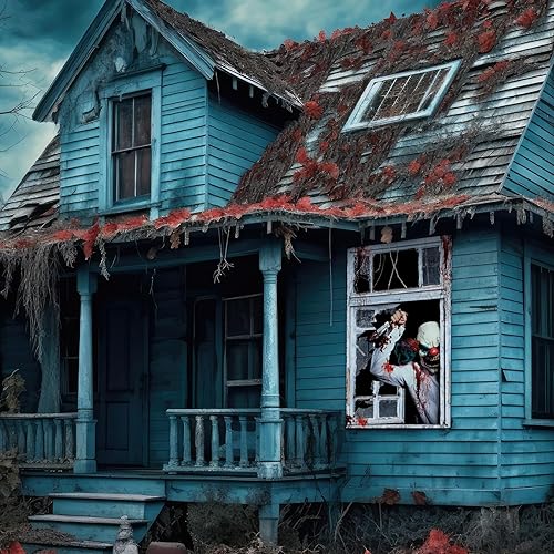 Miniatura 5 de Panelee Cubierta de ventana de payaso aterrador de Halloween, cortina de luz LED, telón de fondo de puerta para decoración espeluznante del hogar,