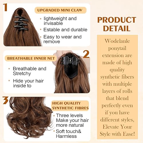 Miniatura 3 de Extensión de cola de caballo de 18  Garra Ondulado Rizado Clip en Cola de Caballo Extensión de Cola de Caballo de Aspecto Natural Extensiones de