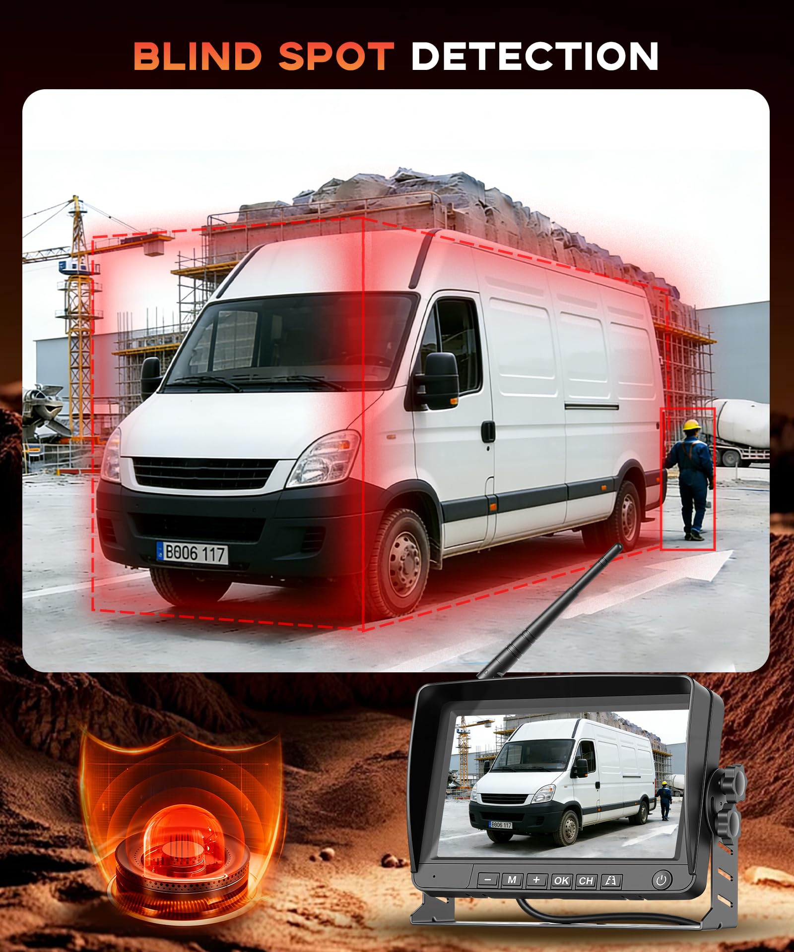 Rimoody Inalámbrica Cámara de Marcha Atrás para FIAT Ducato 3/Peugeot Boxer/Citroen Jumper 2006-2017, 7 Pulgadas Monitor, Cámara para Tercera Luz de Freno Visión Nocturna Impermeable 68 Vídeo en bucle