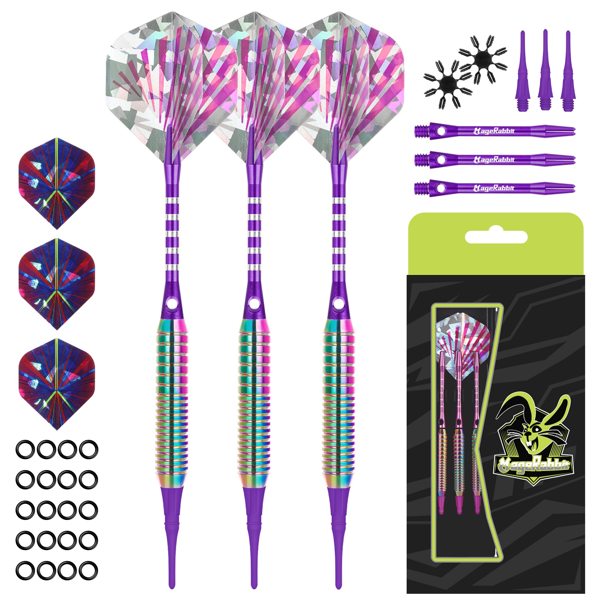 Fléchettes avec pointe en plastique pour cible électronique, fléchettes professionnelles souples de 18 g avec tiges + ailettes de fléchettes supplémentaires, fléchettes en plastique avec
