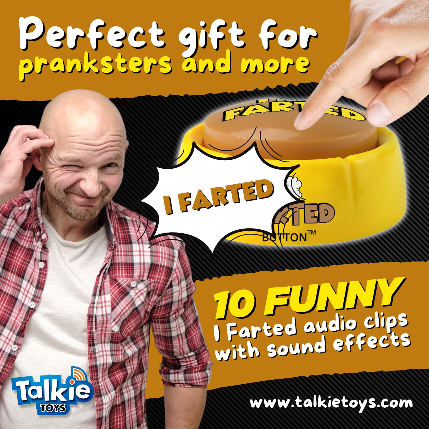 Talkie Toys Products Botón I Farted - Reproduce 10 refranes divertidos y sonidos de pedos - Juegos de pedos, bromas de pedos, humor de oficina y más