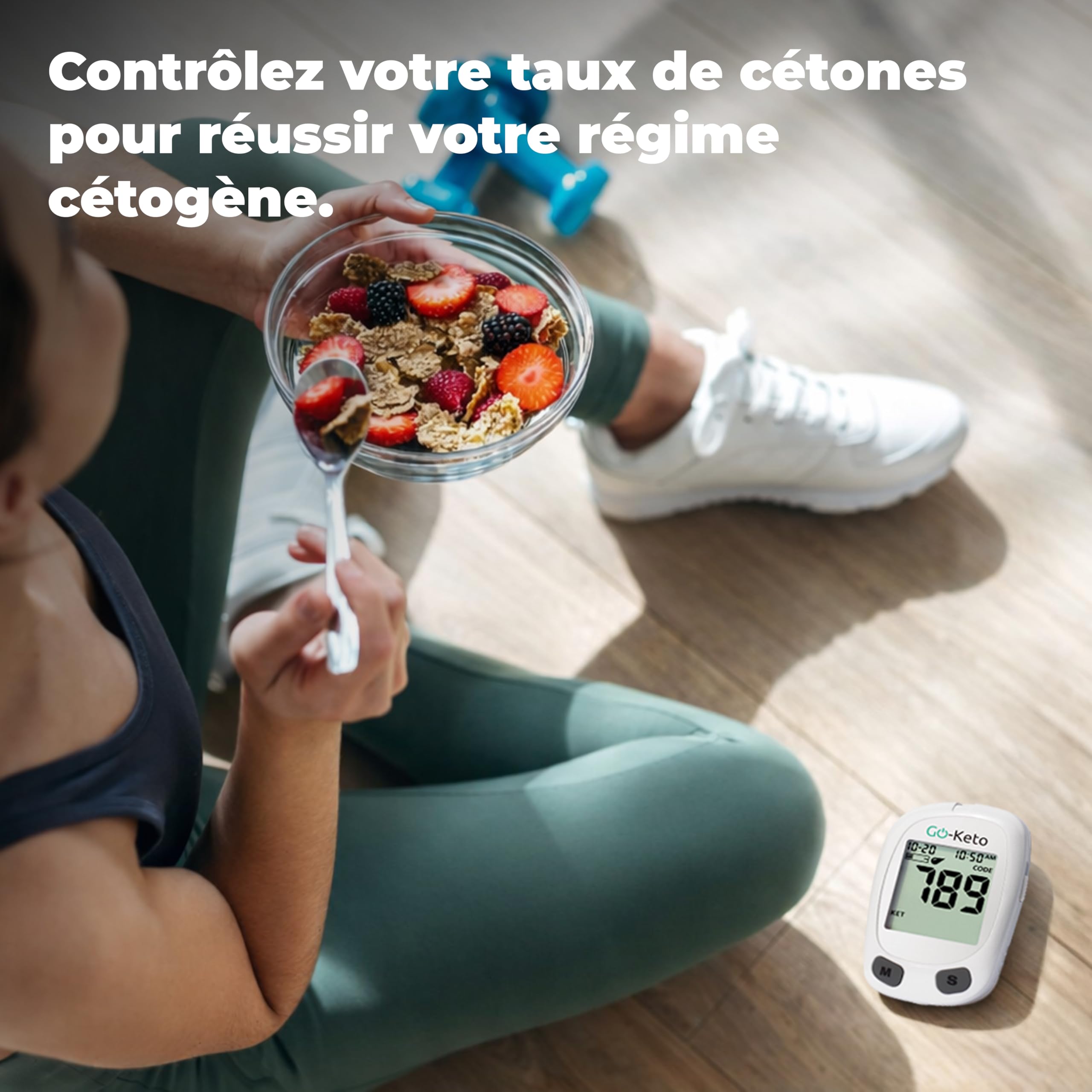 Go-Keto Kickstart Set | Cétones Mesureur, 10 bandelettes de test de cétone | Ketone Check pour la maison
