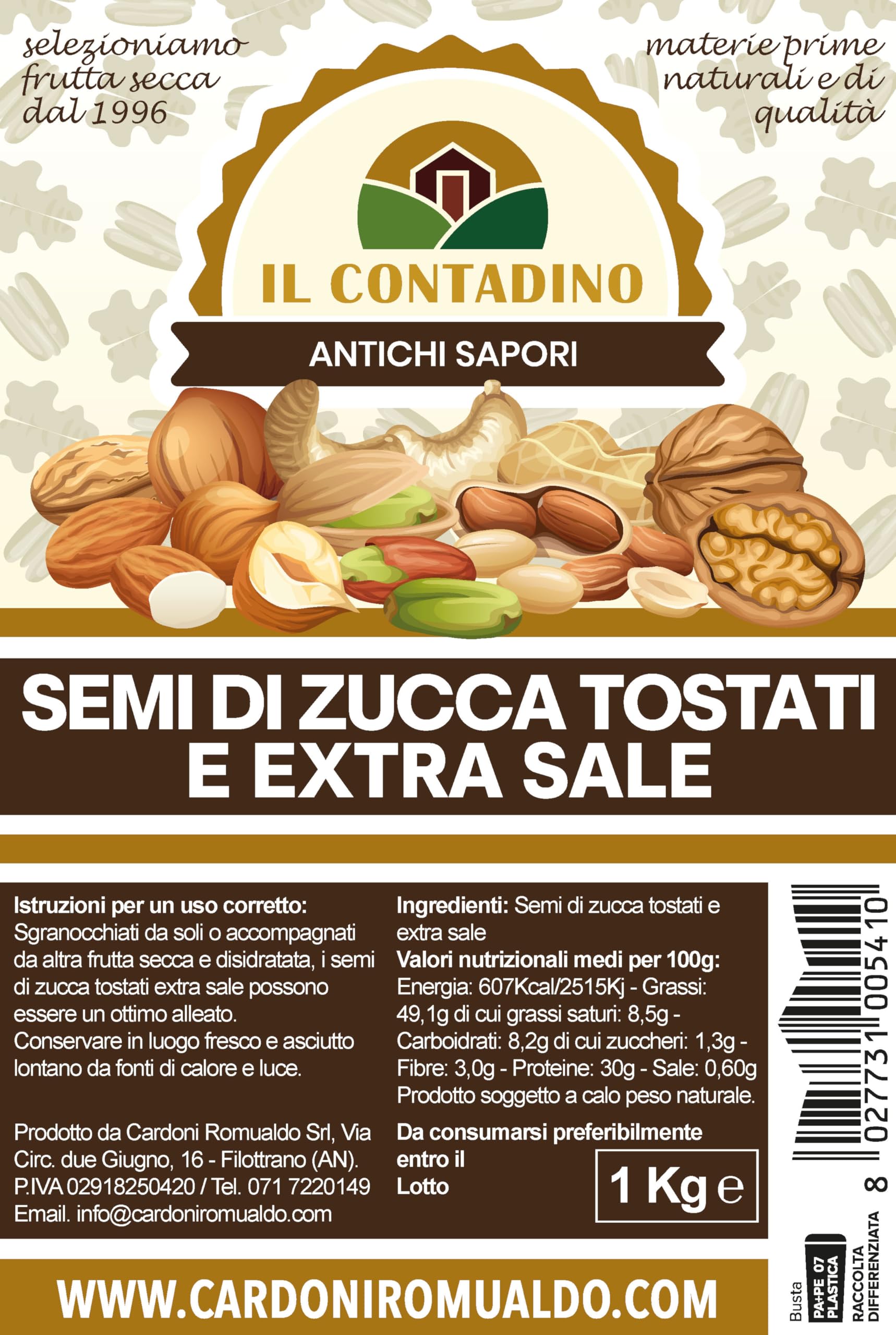 Il Contadino - Antichi Sapori | SEMI DI ZUCCA TOSTATI E EXTRA SALE | Confezione Salva Freschezza, Tostatura Frequente, Frutta Secca di Qualità Premium, No Conservanti, Sale Extra (1 Kg)