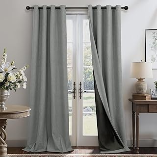 Grey Blackout Curtains for Bedroom 84 Inch Length 2 Panel Set Grommet Co...