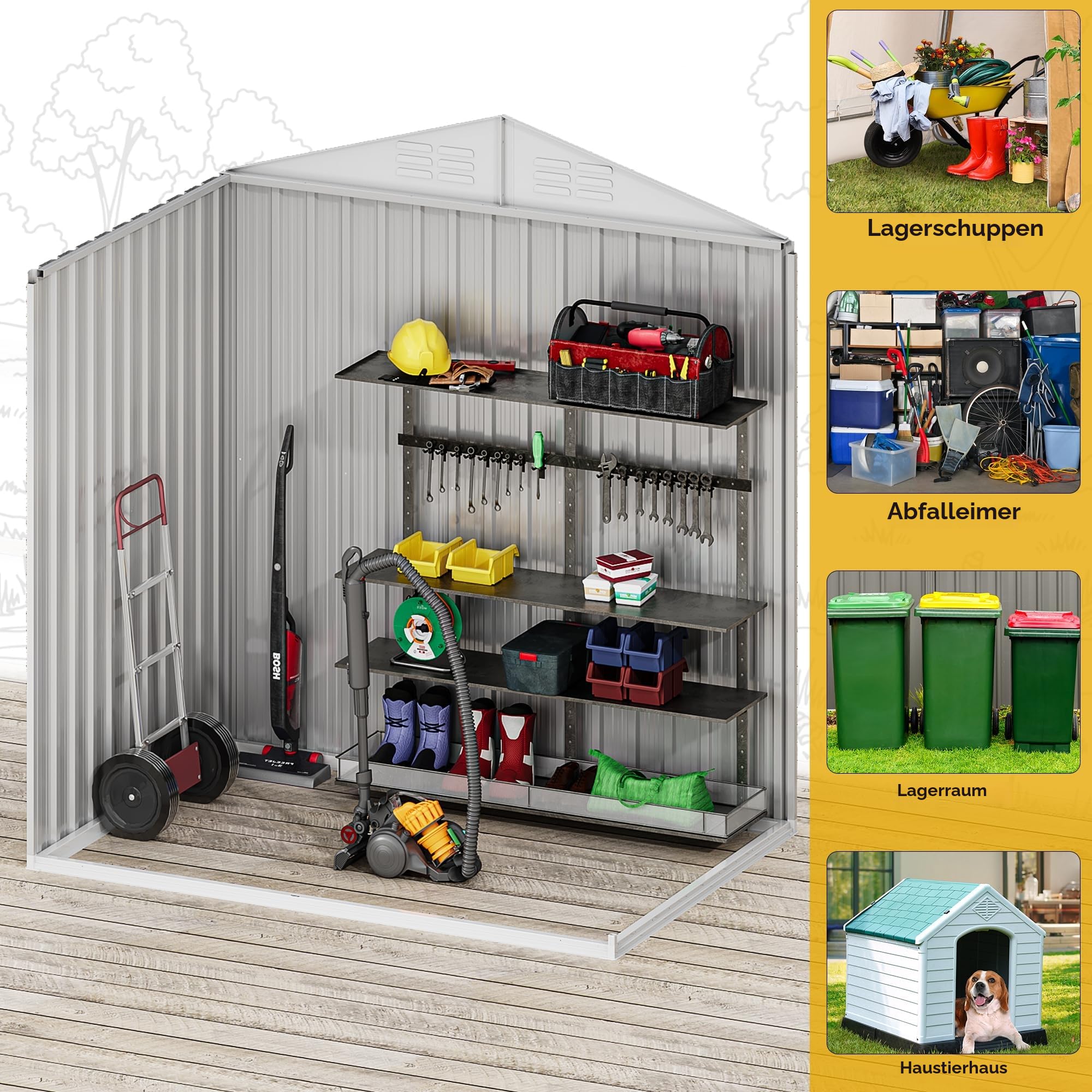 YITAHOME Gartenhaus, abschließbar, verzinktes Metall, Outdoor-Schuppen, wasserdicht, mit 4 Lüftungsschlitzen für Fahrrad, Werkzeug, Rasenmäher, Dunkelgrau, 171 x 98 x 184 cm