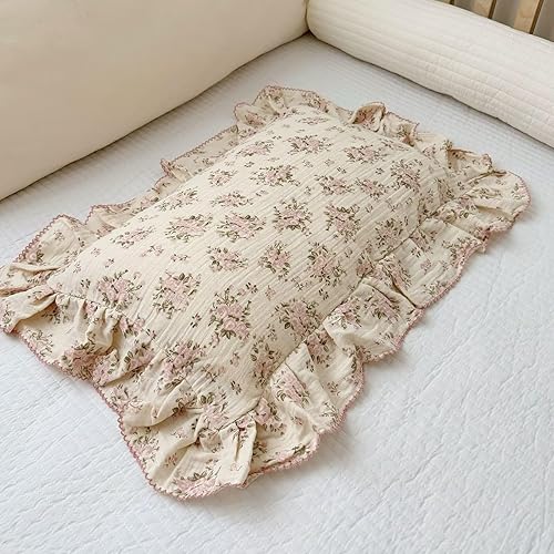 Vista 158 de BuLuTu Funda de almohada de muselina de algodón para niños pequeños, tamaño estándar, estampado de flores de Galsang, suave funda de almohada
