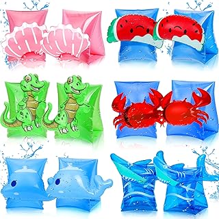 12 Pieces Inflatable Swim Arm Bands for Kids Cartoon Flotation Sleeves Floats Tube Swimming Arm Floaties Pool Inflatable Armband Water Swimming Armlets Floater Tube for Water Sports Swim