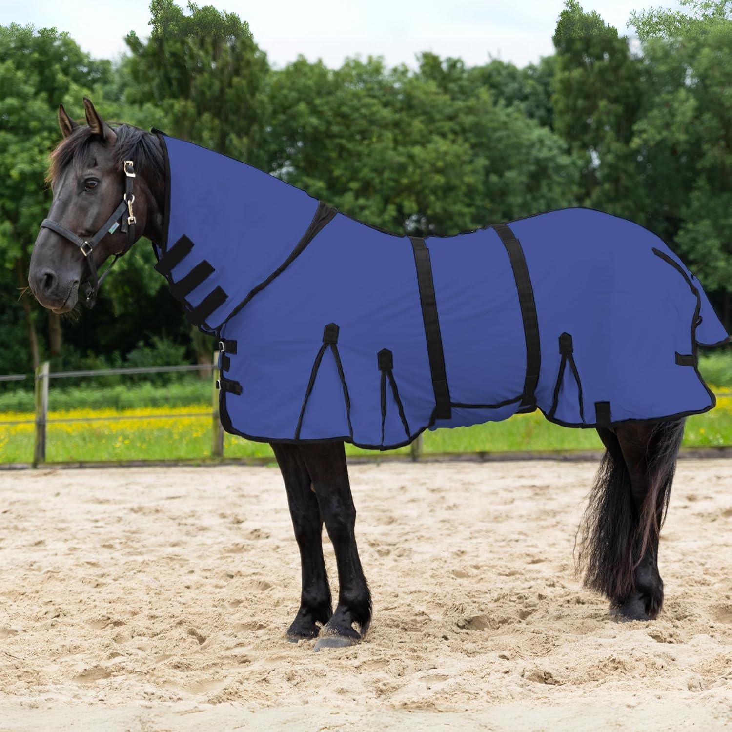 Resistance Durable Mesh Combo Fly Summer Sheet with Belly Guard and Combo Neck Cover (Navy, 78")