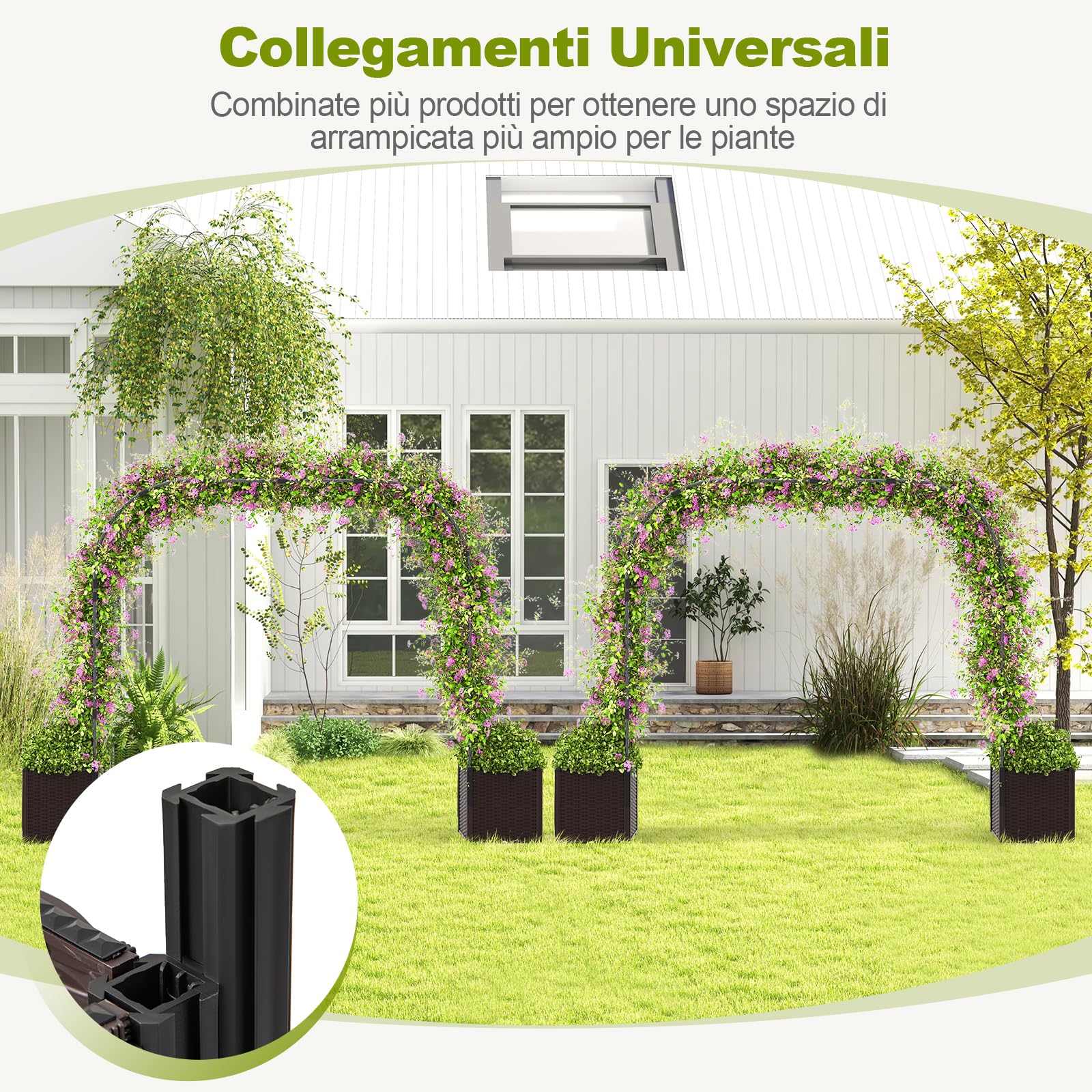 RELAX4LIFE 2M Traliccio ad Arco, Pergola ad Arco in Metallo con Casse di Fiori su Ruote, Tubi in Metallo Rivestiti in PE, Sistema di Auto-irrigazione per Piante Rampicanti, per Cortile, Matrimonio