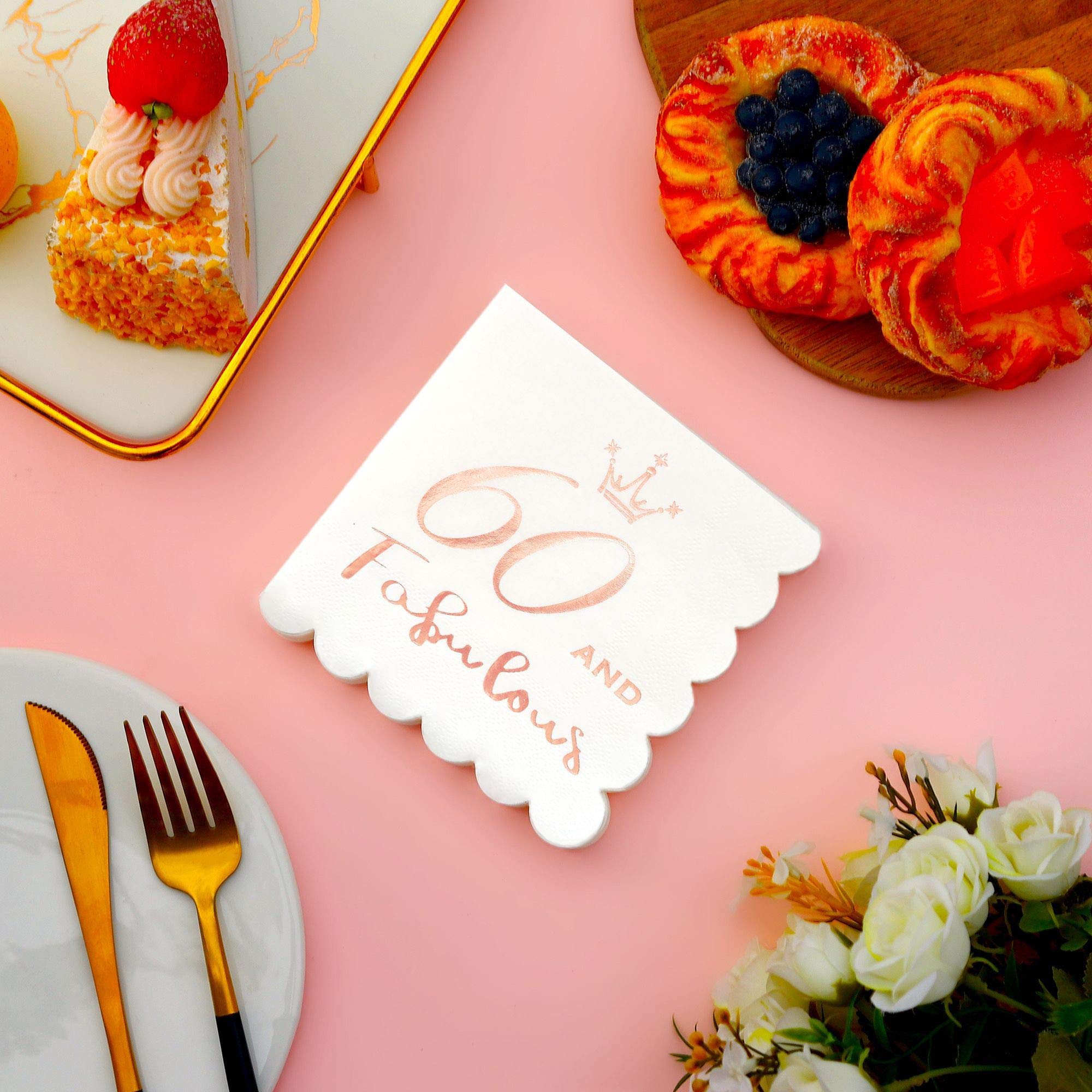 60th Birthday Rose Gold Napkins - 50 Pack -7