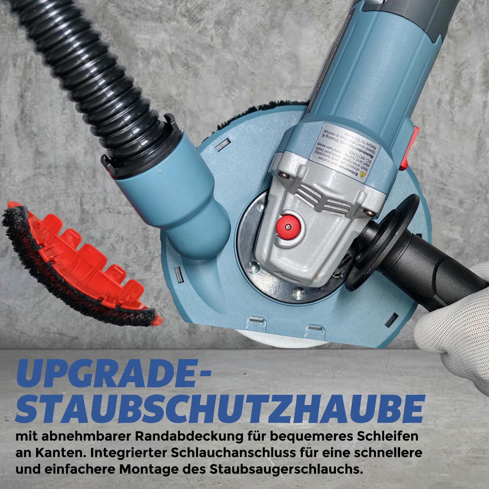 FANZWORK 1900W(MAX) Betonschleifer Winkelschleifer Set mit Bürstenloser EC-Motor, Betonfräse mit 125mm Diamantschleiftopf *1, Absaughaube *1, Tragbox *1, Präzises & Wartungsfreies Schleifen