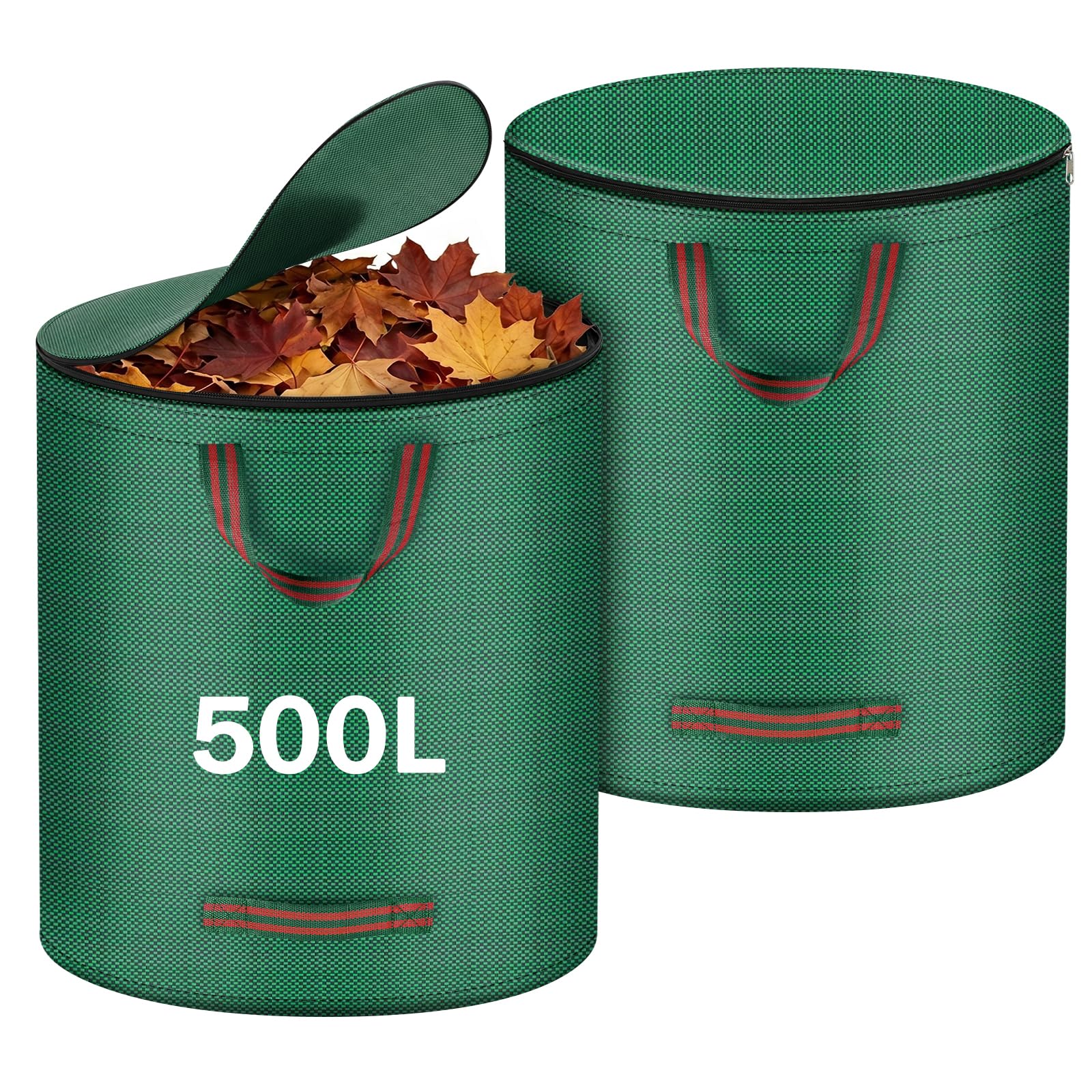 ANOMM 2 Pack 500 L Garden Waste Bags, Garden Sacks with Lid and Handles