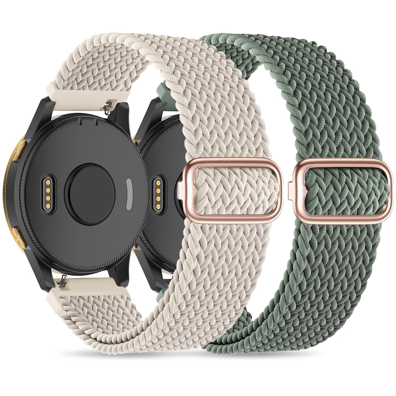 Photo 1 of 2 Pack Braided Elastic Band Compatible with Garmin Venu 2/Garmin Venu 3/ Garmin Vivoactive 4,22mm Adjustable Watch Band Nylon Woven Replacement Straps Wristband for Women Men Starlight+Green