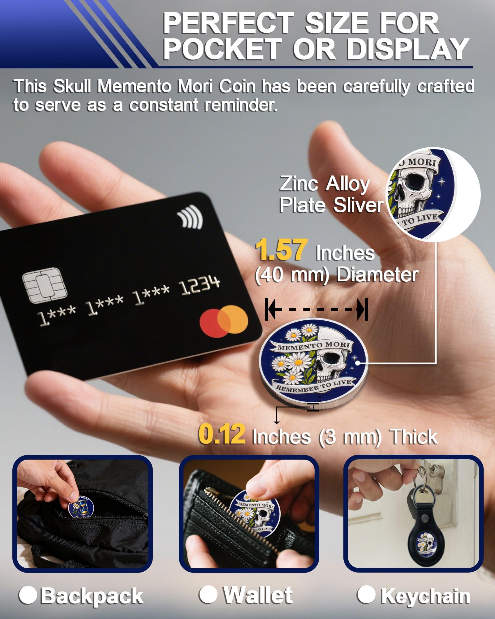 Memento Mori Coin, Daisy and Hourglass Stoic Challenge Coin - Image 4