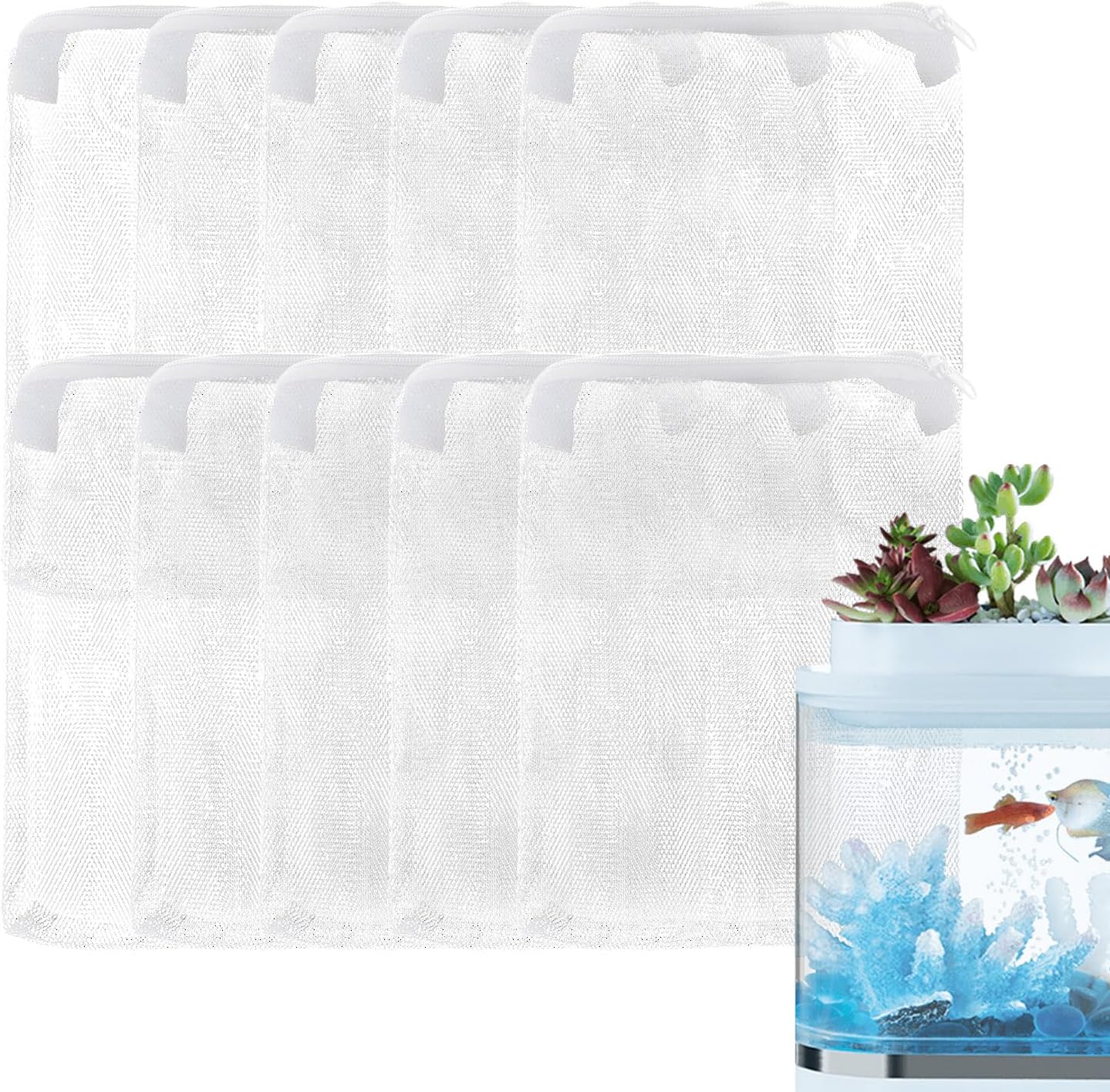 Aquarium Mesh Bags | 10 Pieces Washable for Cleaning, Thin Mesh Aquarium Filter Bags - Suitable for Activated Carbon, Water and Salt, Home Owners, Adults and Professionals