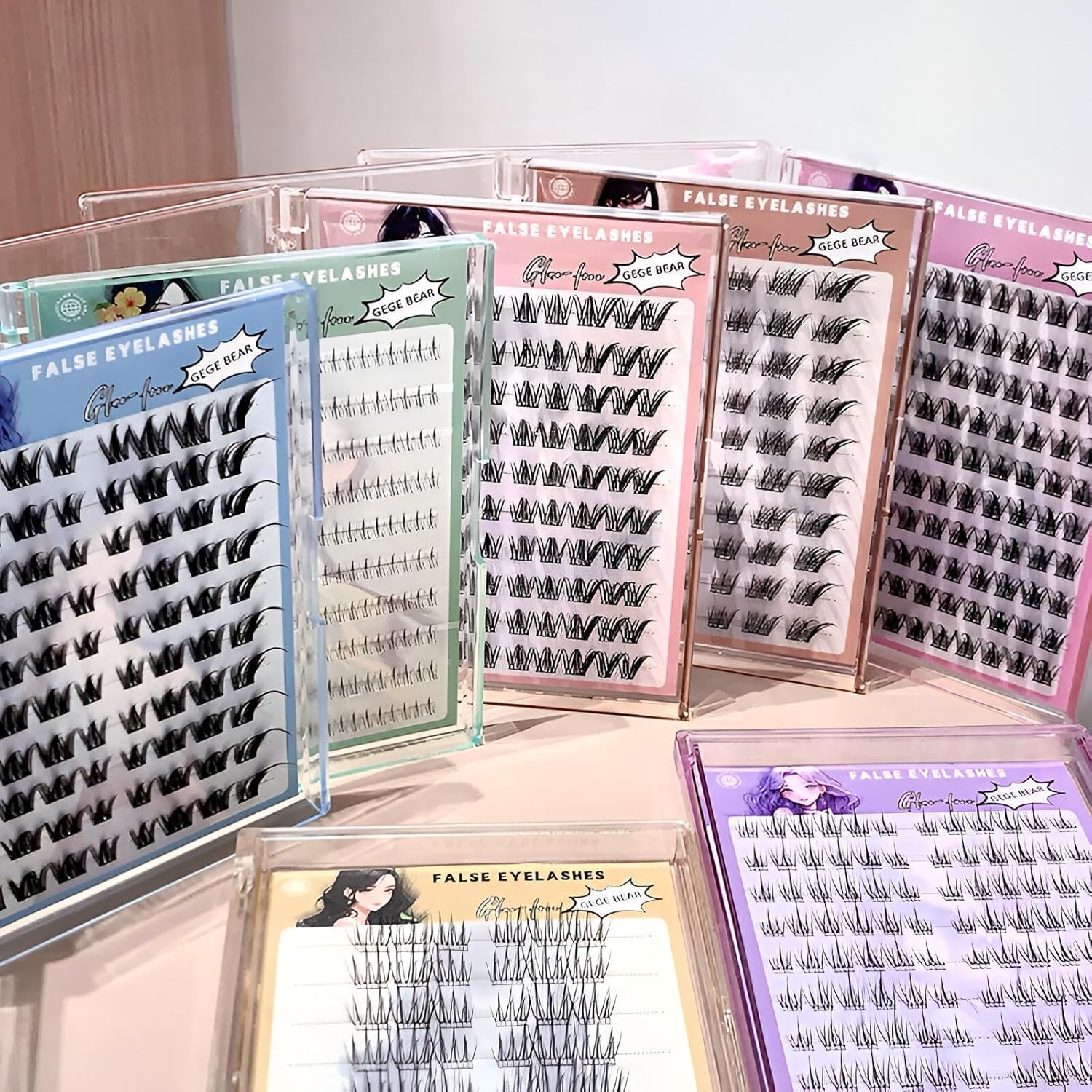 Gege Bear 12 Style False Eyelashes Collection | Synthetic Hair and Lightweight | Reusable Lashes with Transparent Adhesive Strip | No Glue Needed Eye Lashes | Mess-Free Eye Makeup | Easy Application & Removal | Perfect Eyelash for Women & Teen Girls (Style#02, 60pcs)-picture-56
