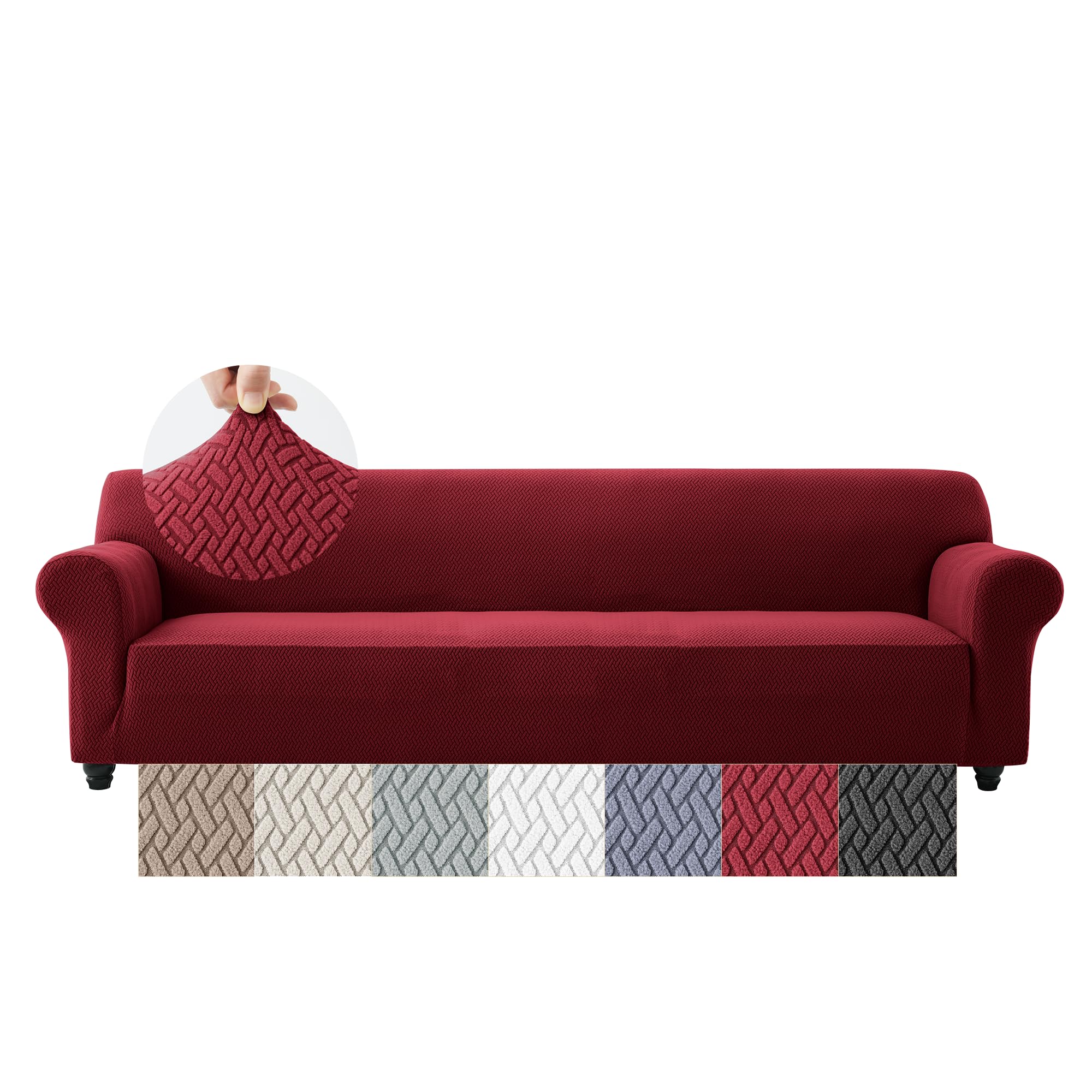 Moonlight Bedding Wine Red High Stretch Burgundy Sofa Covers 4 Seater Super Soft Extra Large Couch Covers For Dogs Pets Cats Spandex Elastic Fit T Shaped Non Slip Sofa Cover