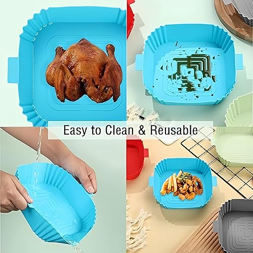 Miniatura 6 de Revestimientos de silicona para freidora de aire, 4 forros reutilizables de silicona para freidora de aire cuadrados, accesorios de horno para