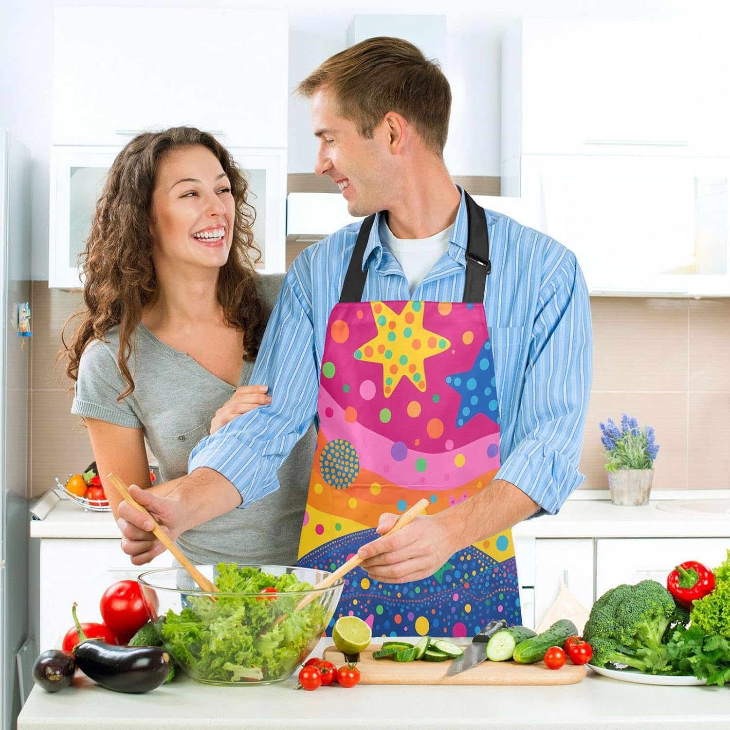 5 Pcs Heat Resistant Kitchen Apron Set with Oven Mitts & Pot Holders for Cooking BBQ Baking