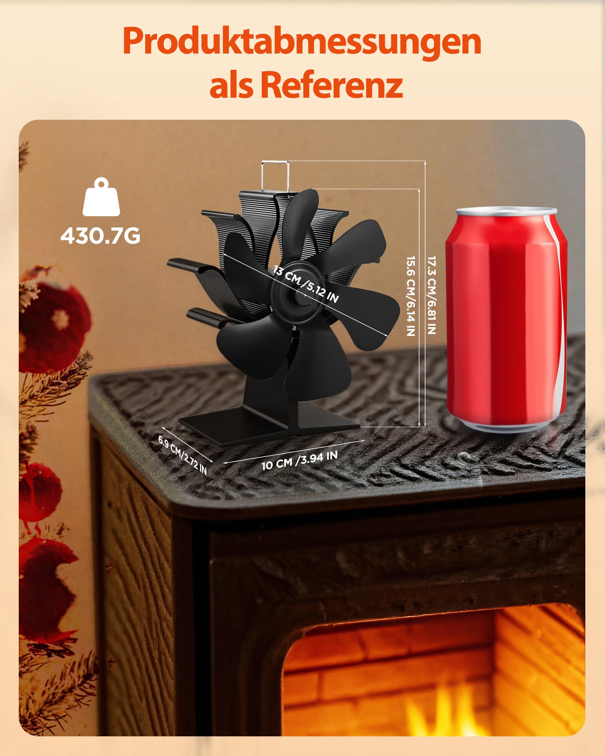 Signstek Ofenventilator Kaminventilator ohne Strom für Warmluftzirkulation, Ofen Ventilator Wärmebetrieben, Leiser Kamin Ventilator mit 6 Flügeln, Kaminlüfter für Holzöfen/Kaminöfen/Holzkamin