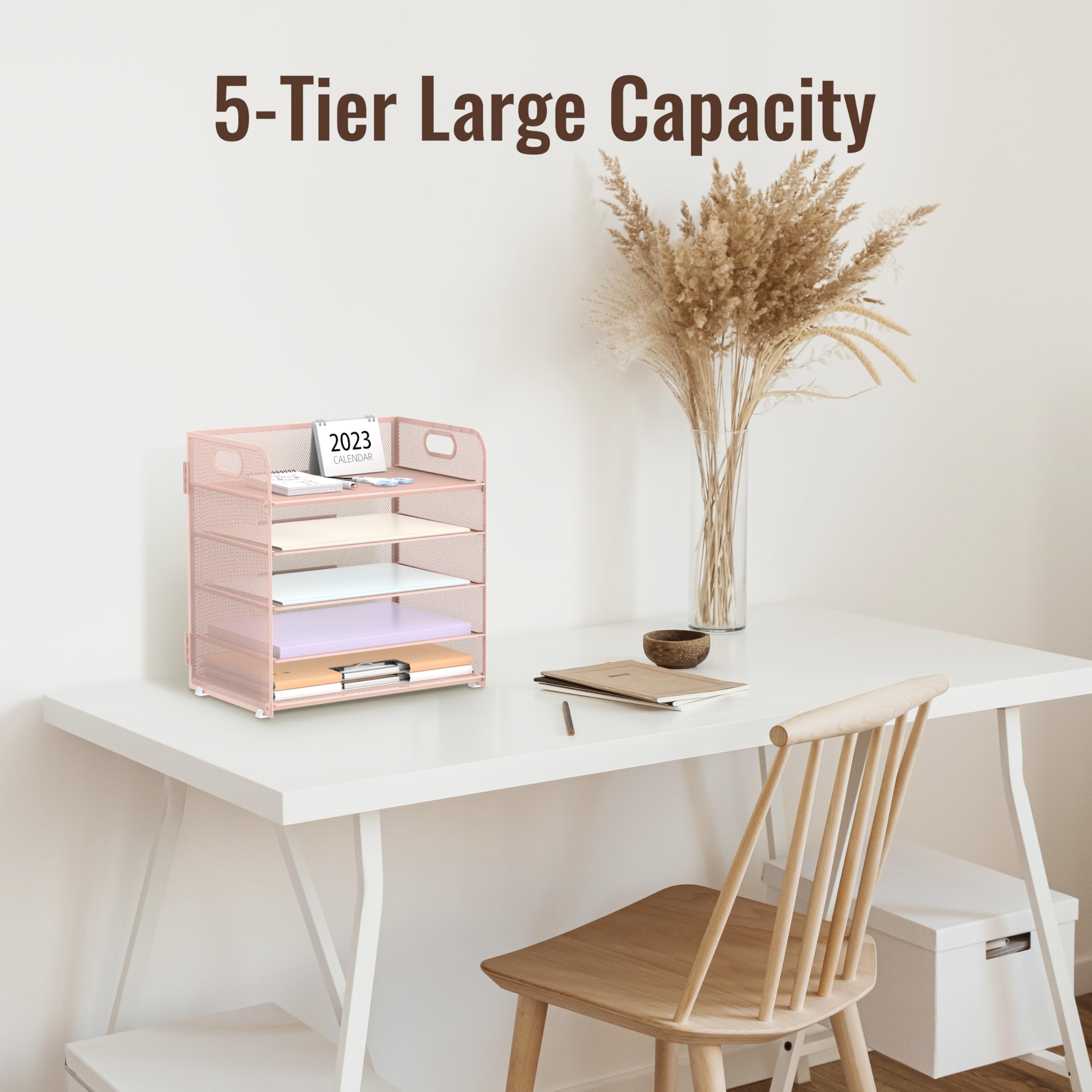 Supeasy 5 vassoi organizer per carta con manico in rete, organizer da scrivania per ufficio, casa o scuola
