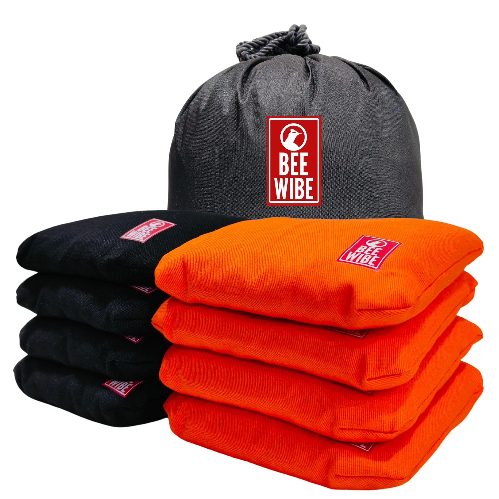 Set of 8 Regulation Cornhole Bags Double Sided, Weather Resistant Bean Bags for Cornhole Toss Game, Corn Hole Beans Bags with Tote Bag. (Orange/Black)