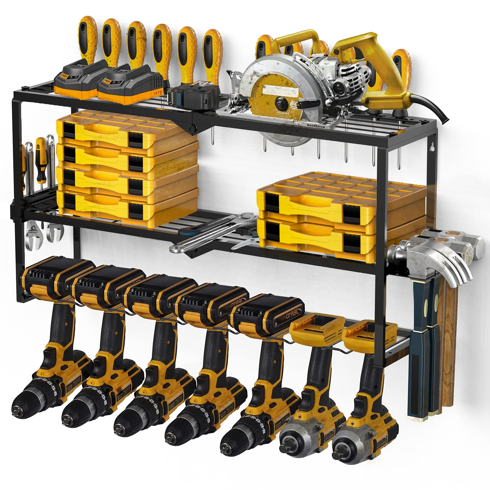 Spampur Power Tool Organizer for Tool Storage, Drill Holder Wall Mount, Tool Organizers and Storage Rack for Garage Organization, Heavy Duty Metal Tool Shelf, Utility Storage Rack for Cordless Drill