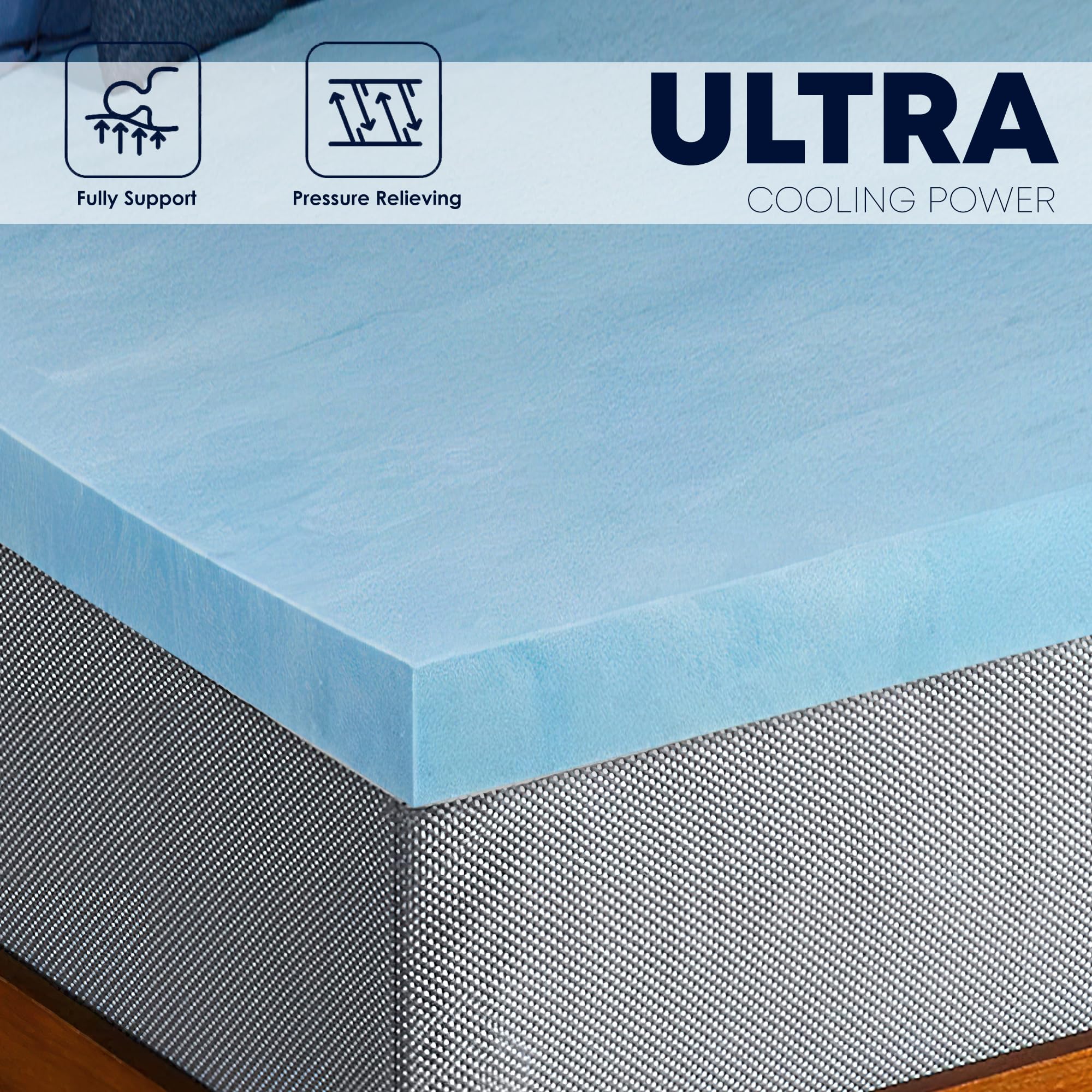 Greaton 2-Inch Gel Memory Foam Mattress Topper – CertiPUR-US Certified, Cooling & Supportive, Twin Size, Blue