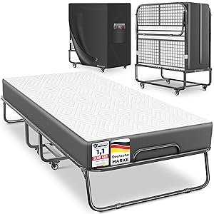 KESSER® Cama plegable de 200 x 90 cm para invitados, incluye colchón de espuma viscoelástica y ruedas, cama de viaje plegable con marco de metal que soporta hasta 250 kg