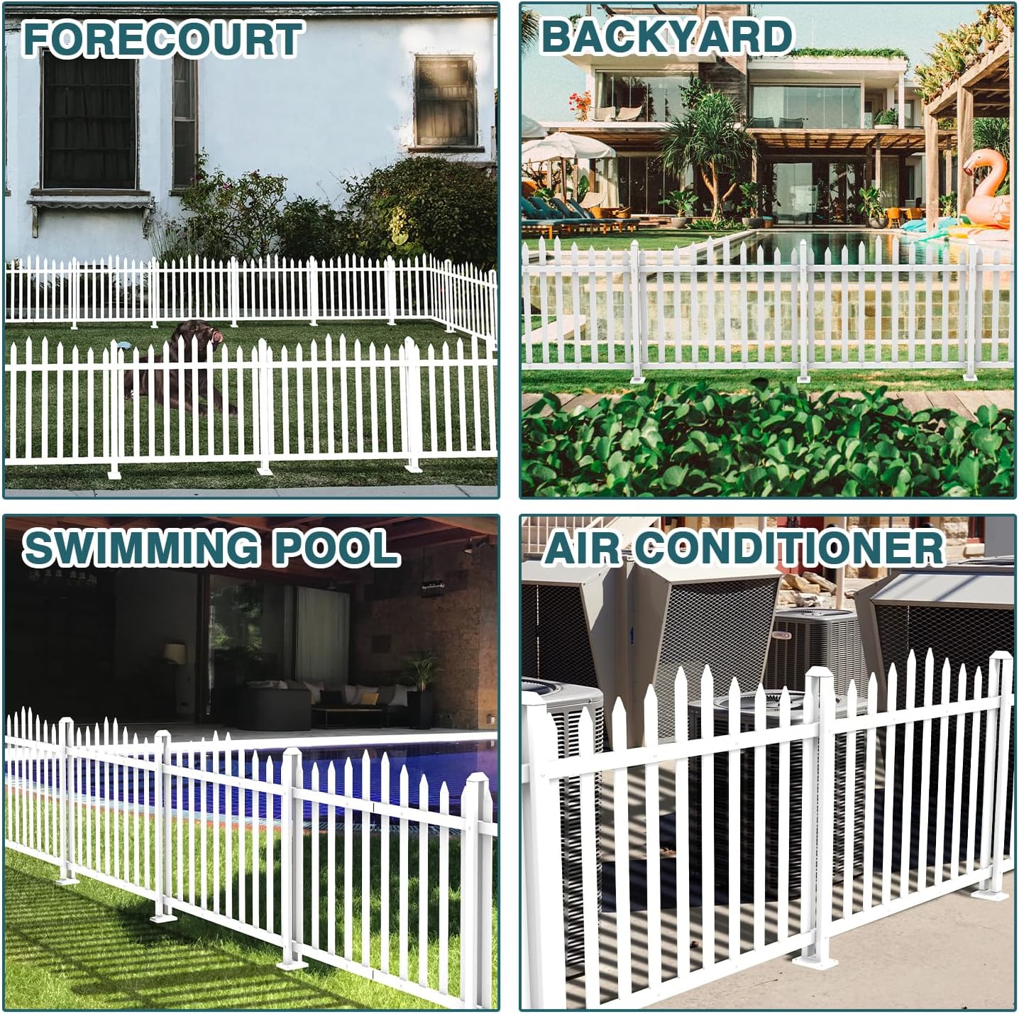 ECOOPTS 36" H x 84" W Vinyl Picket Fence Panels White Decorative Fence for Garden Patio Yard Pool Walkways (20 Pickets, Scallop)