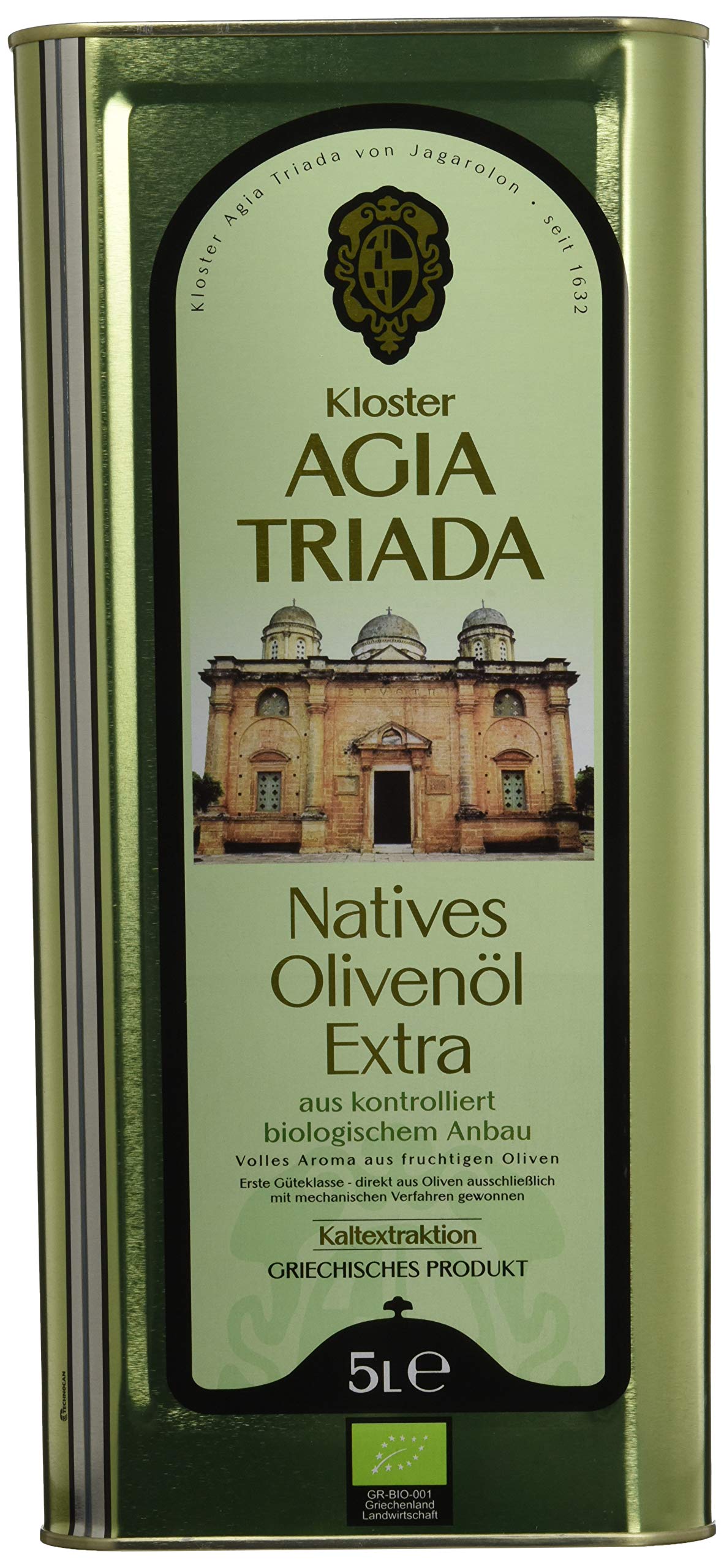 Agia Triada Extra Natives Olivenöl Bio, 5 l | Aus kontrolliert biologischem Anbau - DE-ÖKO-006 - Goldgrüne Farbe & langer Nachgeschmack - Koroneiki-Oliven