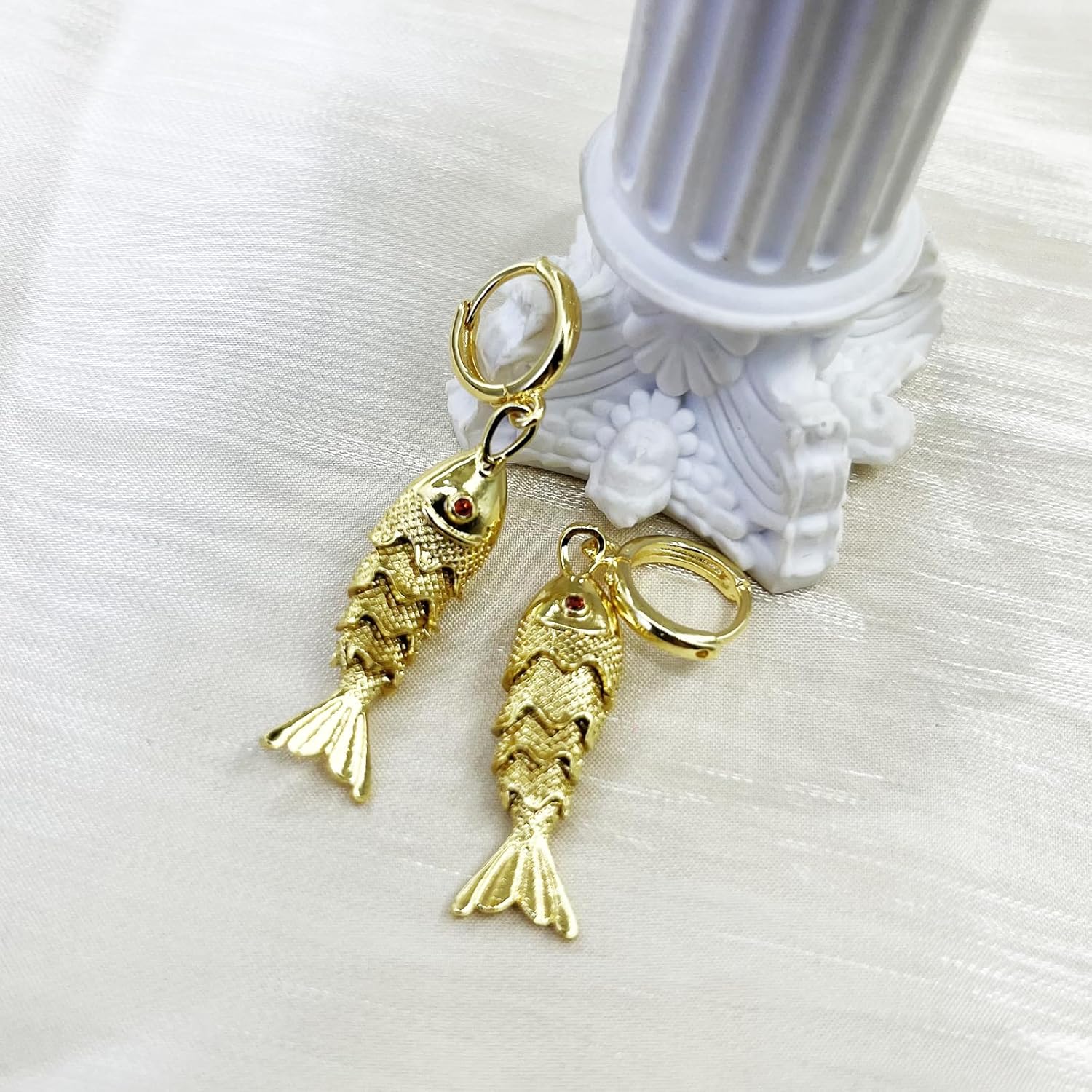Gold Fish Earrings for Women Dainty Summer Beach Drop Earrings Chunky Statement Fish Hoop Earring Unique Vacation Tropical Animal Jewelry - Image 6