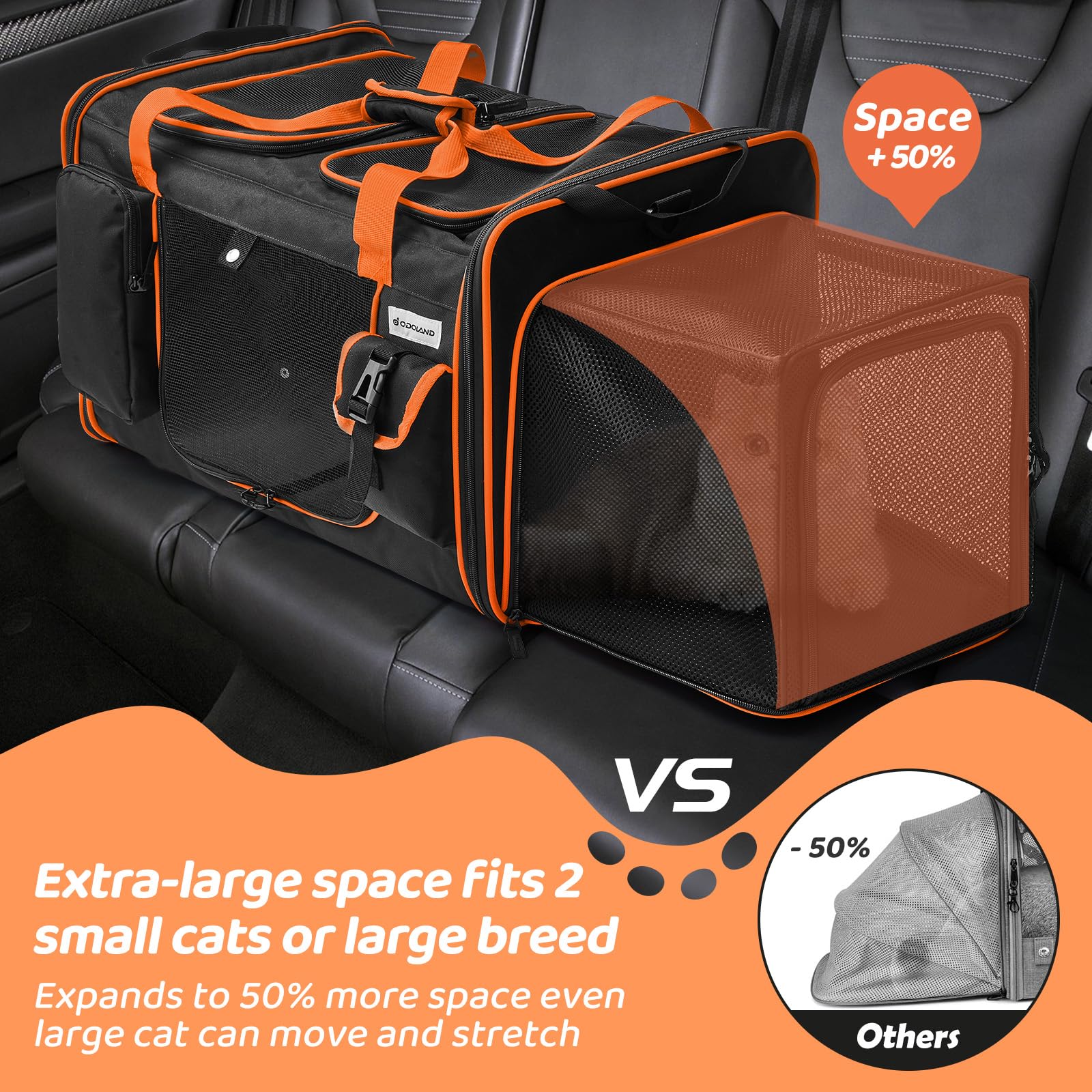 Transportador de gatos extragrande expandible para 2 gatos con caja de arena para gatitos, gatos grandes y perros pequeños, transportador plegable doble para mascotas grande para viajes en coche