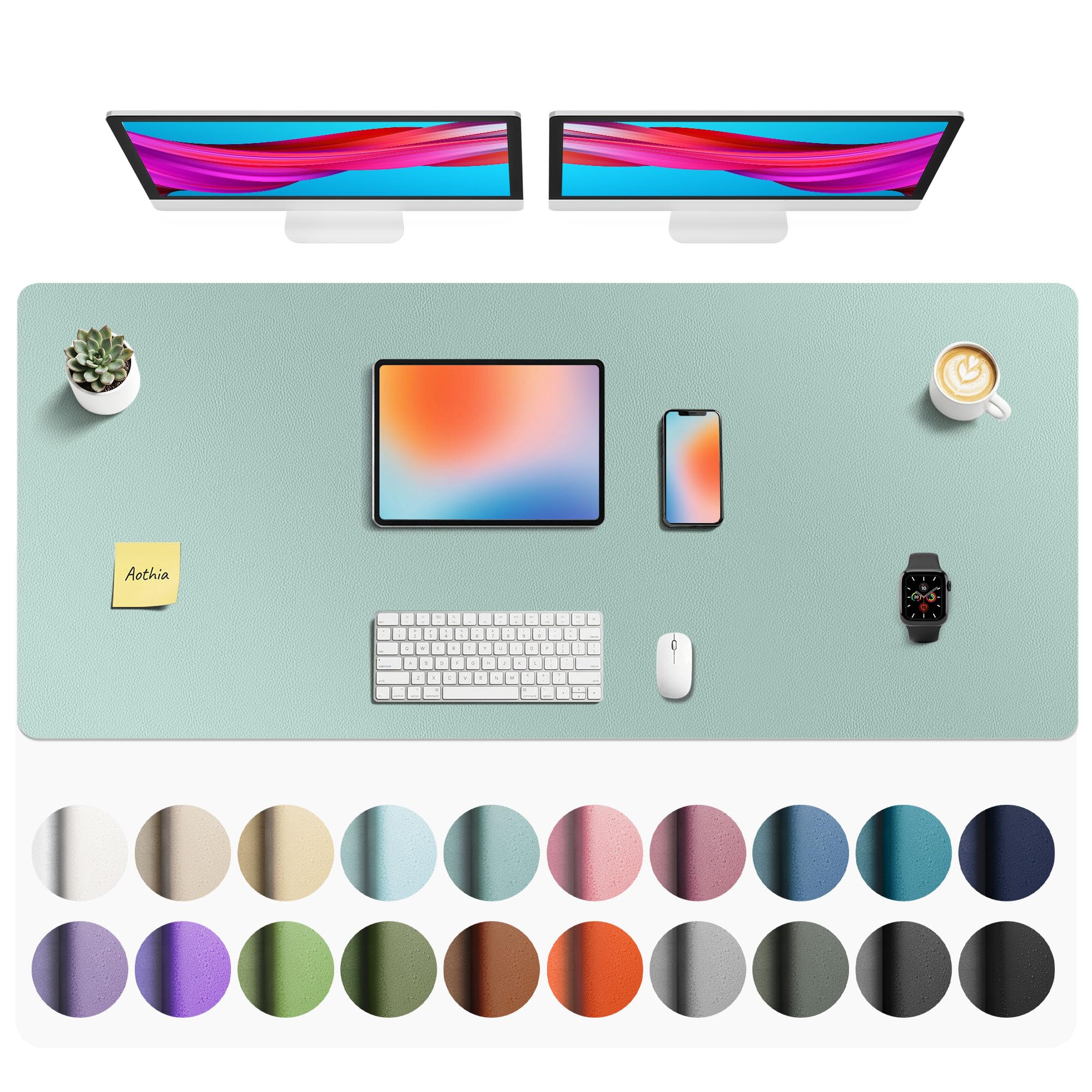 Aothia Faux Leather Desk Mat (55" x 24", Light Blue) | Protects Desk, Doubles as Large Mouse Pad - main product image