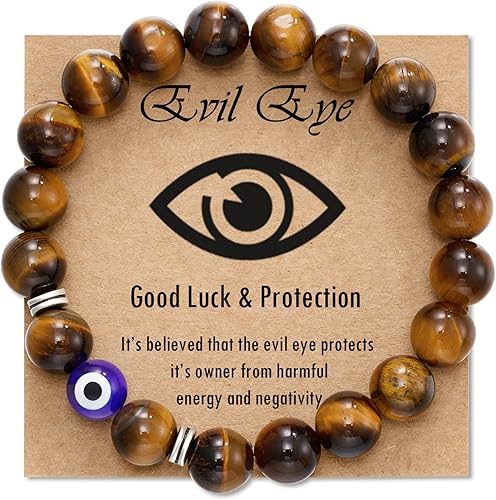 Pulsera contra el mal de ojo para hombre, pulsera de piedra natural, amuleto de buena suerte para niño