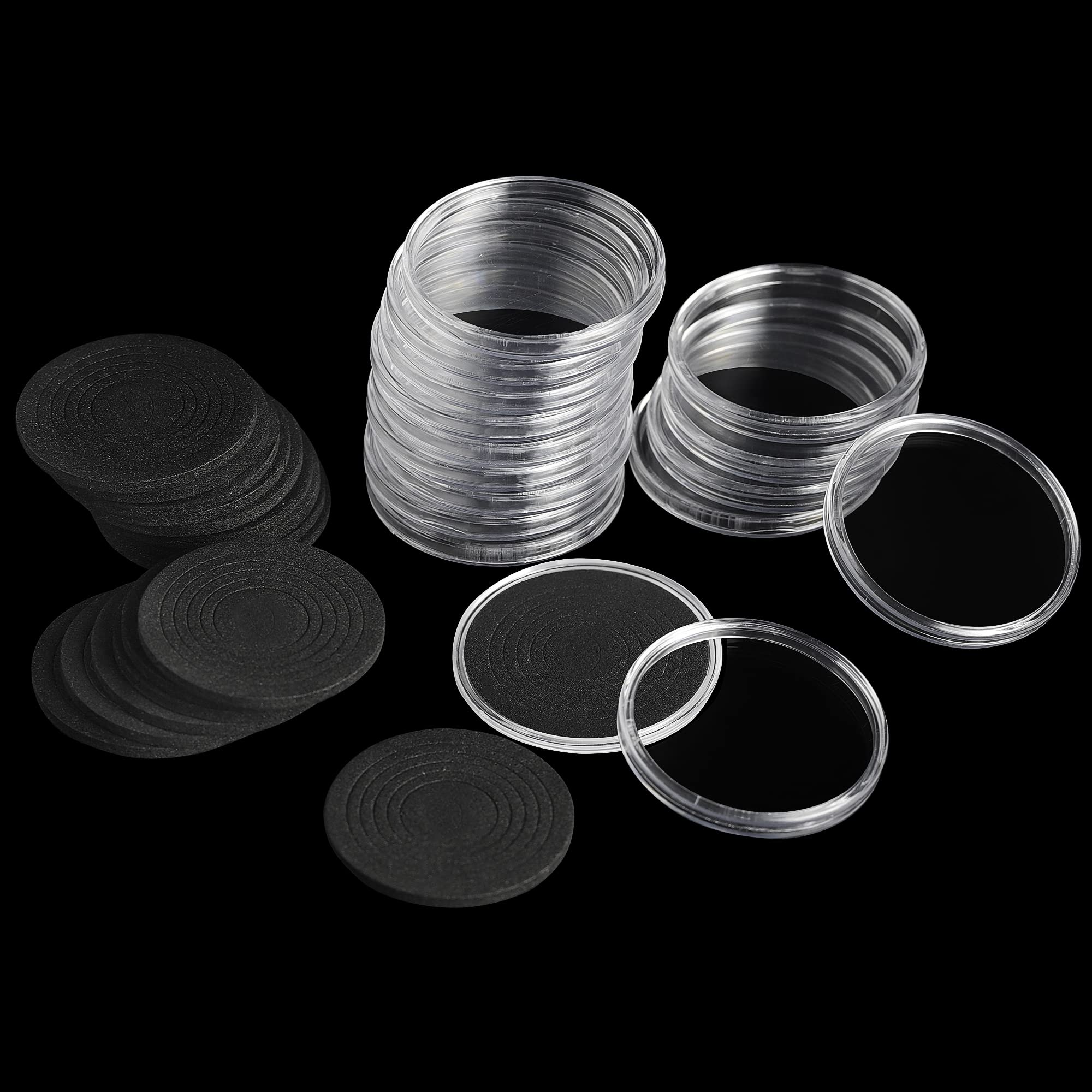 Uncle Paul Black Eva Foam Pads 20 Sets 46Mm Coin Capsules With 6 Sizes (17/22/27/32/37/46Mm) Adjustable Protect Foam Gasket Coin Holder Case For Coin Collection Dc0337