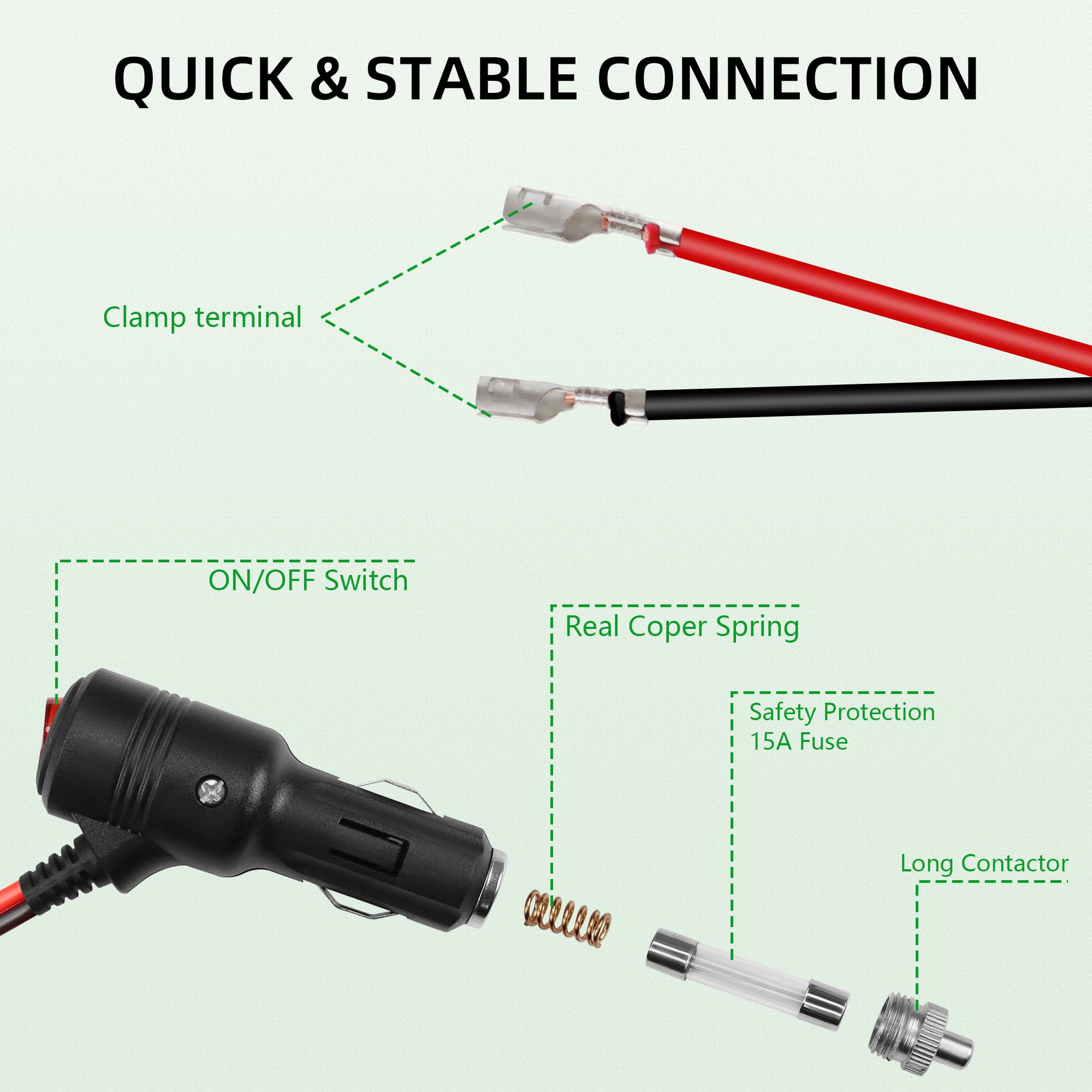 Adattatore Accendisigari Auto 12V-24V Con Interruttore – RIIEYOCA Cavo 0,6m E Fusibili - 2